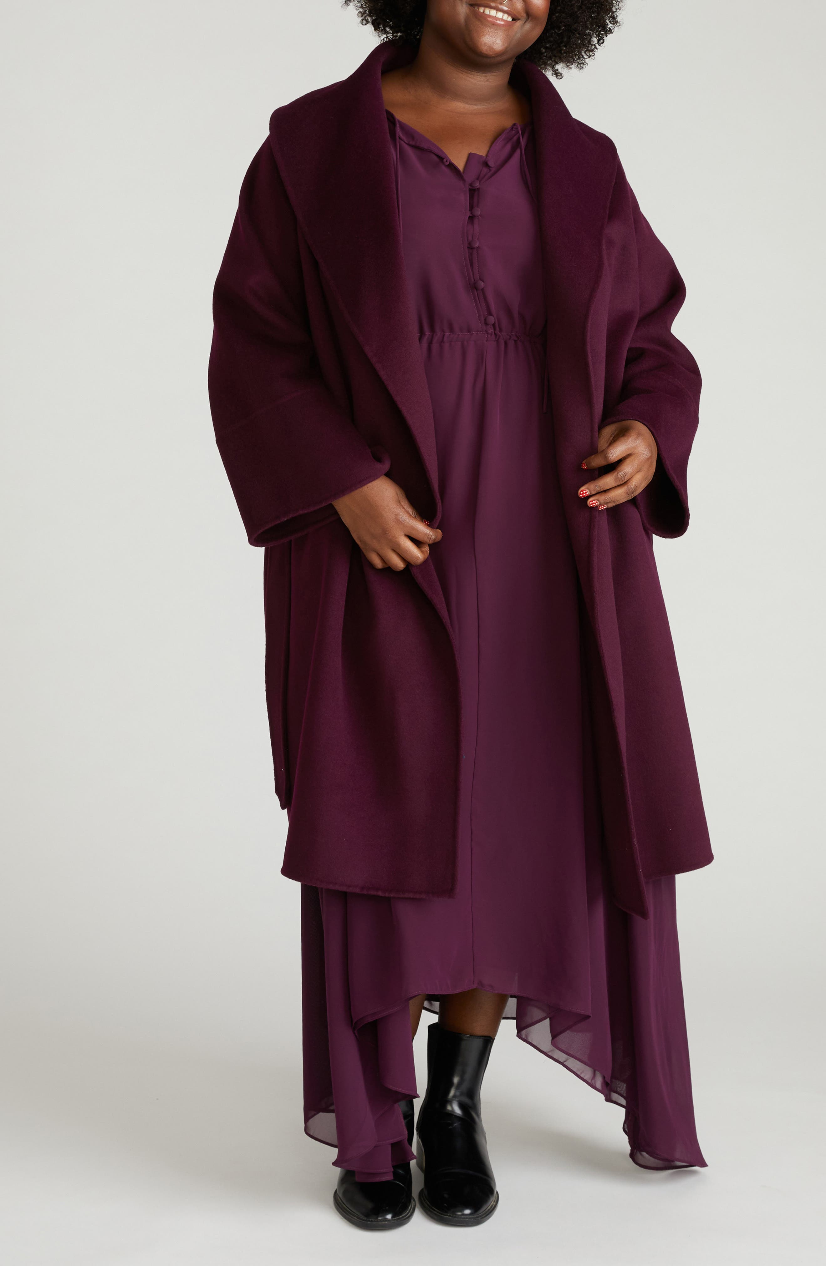 Asha Roll Collar Wool Blend Wrap Coat - image 3
