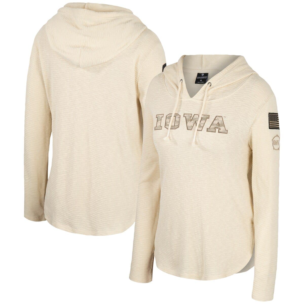 Women's Colosseum Cream Iowa Hawkeyes OHT Military Appreciation Casey Raglan Long Sleeve Hoodie T-Shirt - image 1