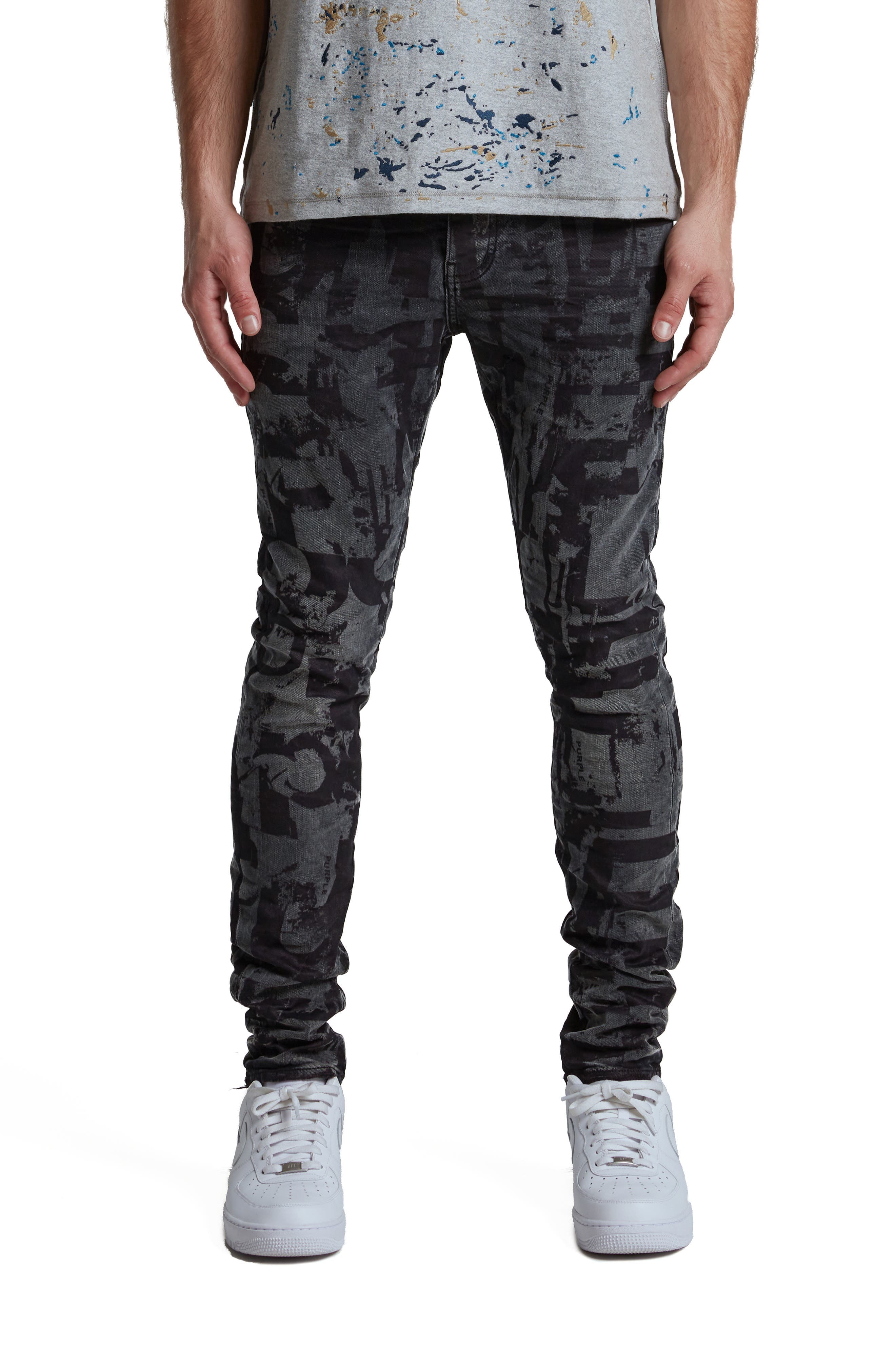 Grunge Print Skinny Fit Stretch Jeans - image 1