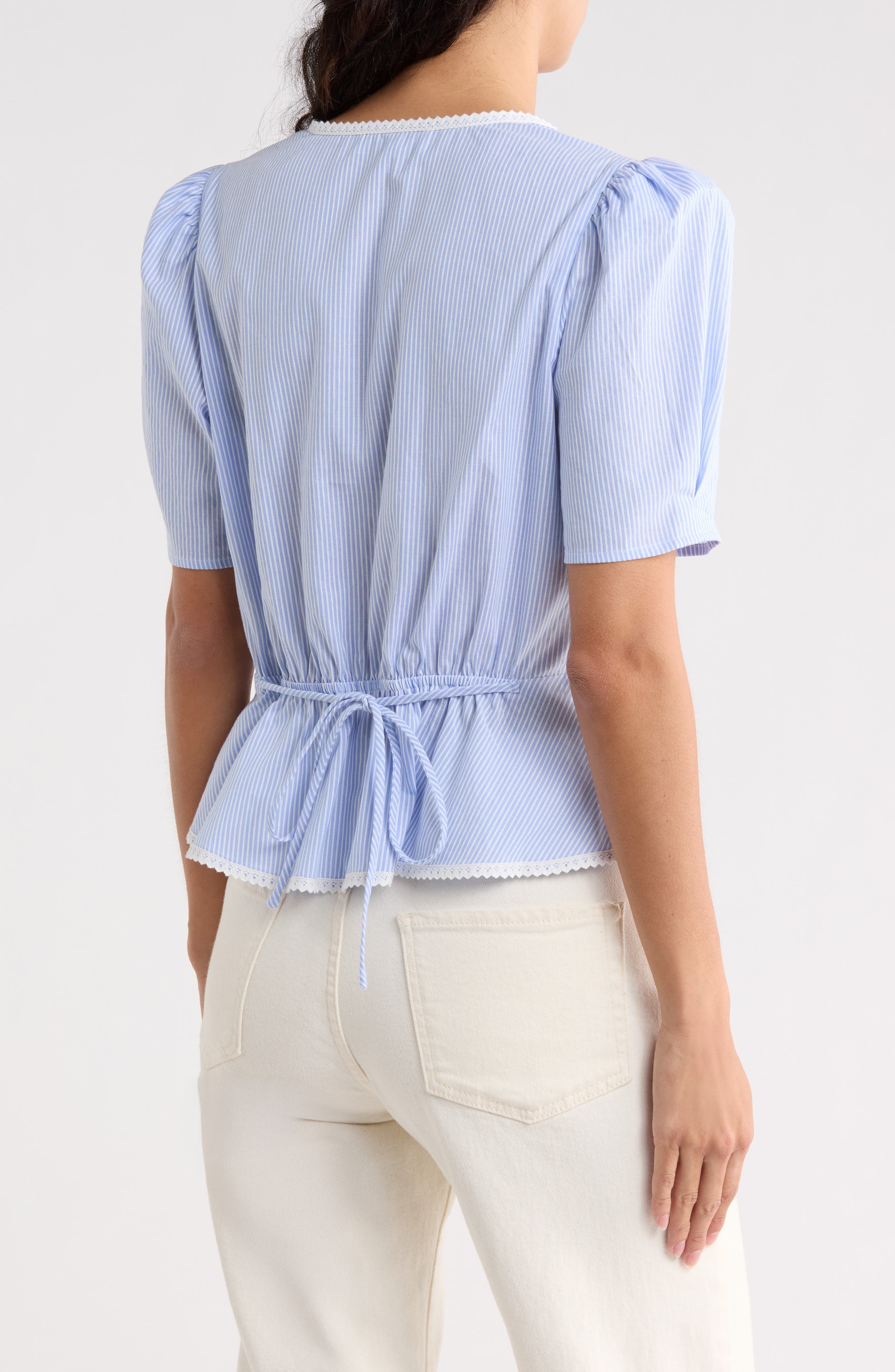 Stripe Lace Trim Peplum Top - image 2
