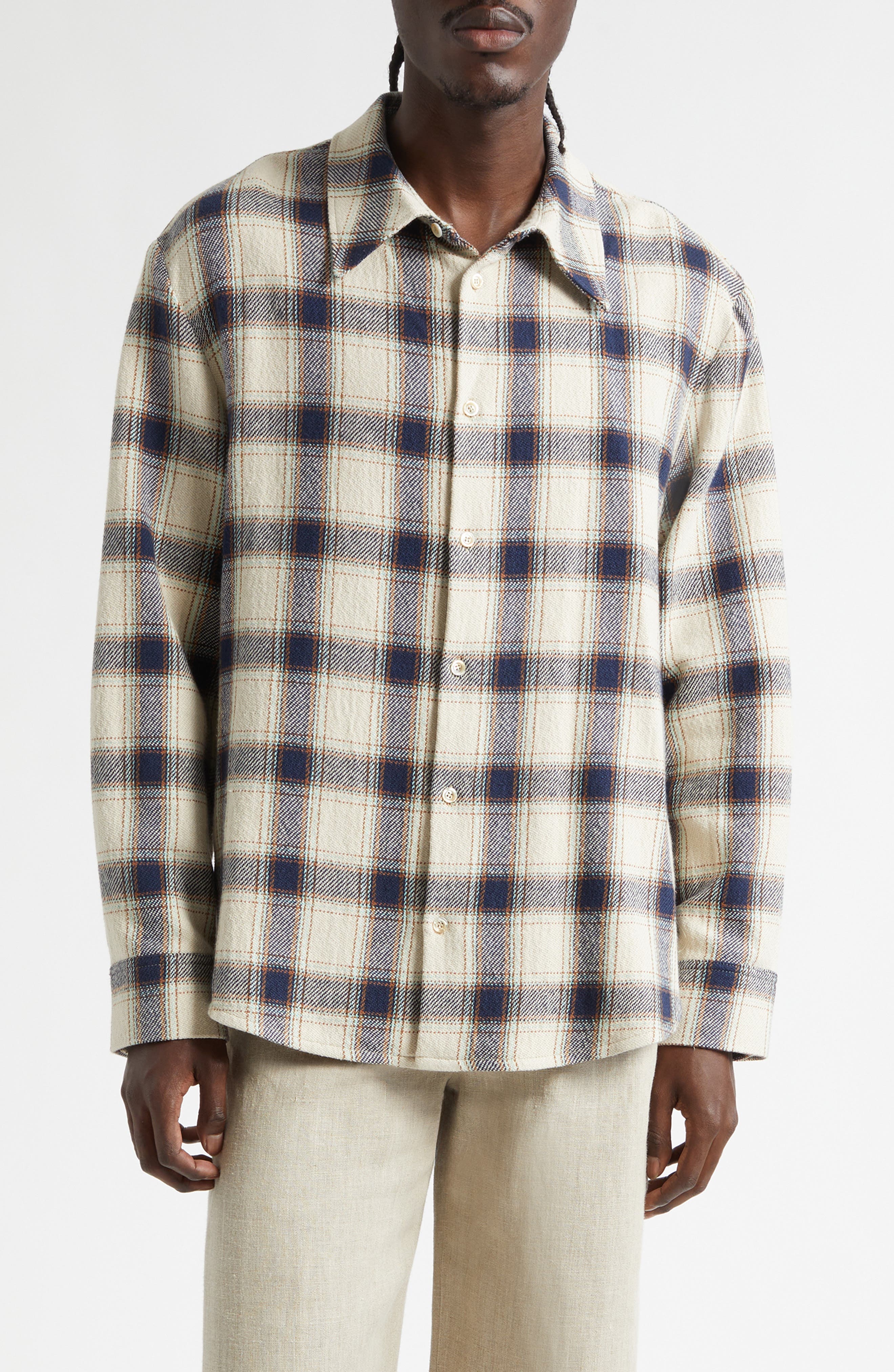 Wes Plaid Cotton Flannel Button-Up Shirt - image 1