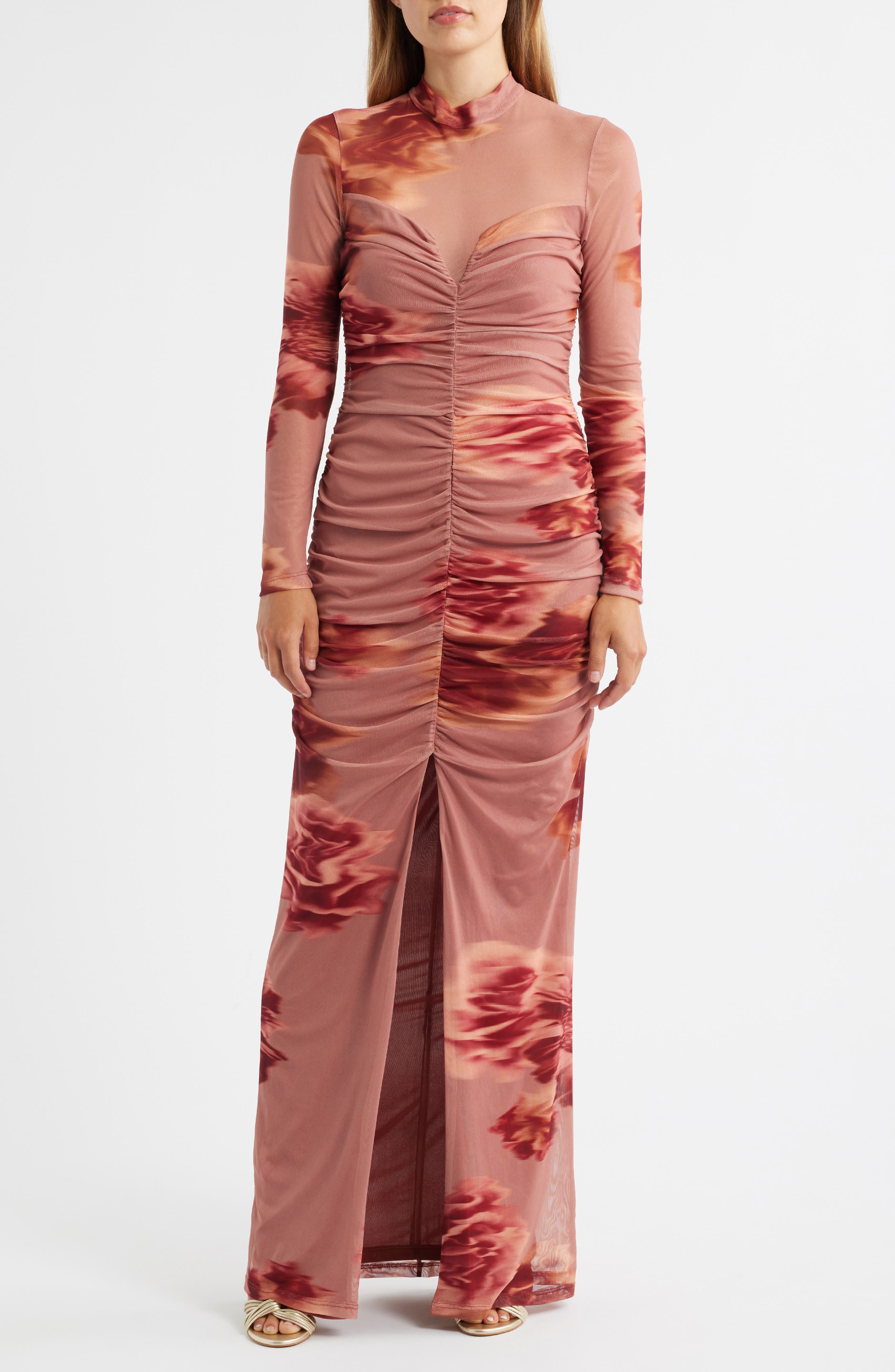 Wendy Floral Ruched Long Sleeve Gown - image 1