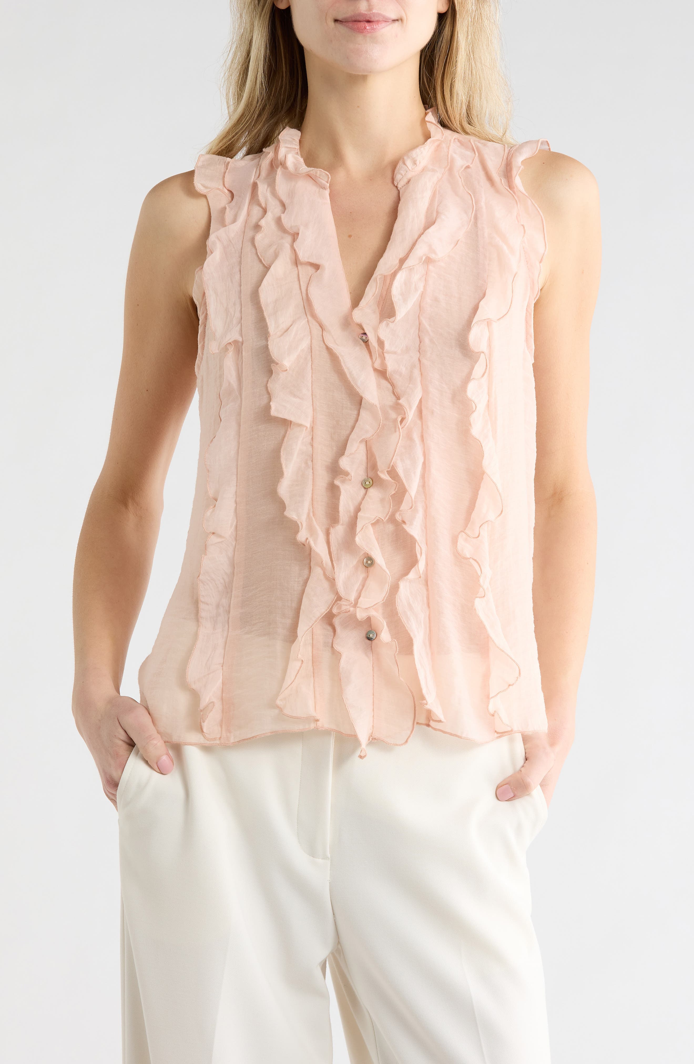 Ruffle Front Sleeveless Button-Up Top - image 1
