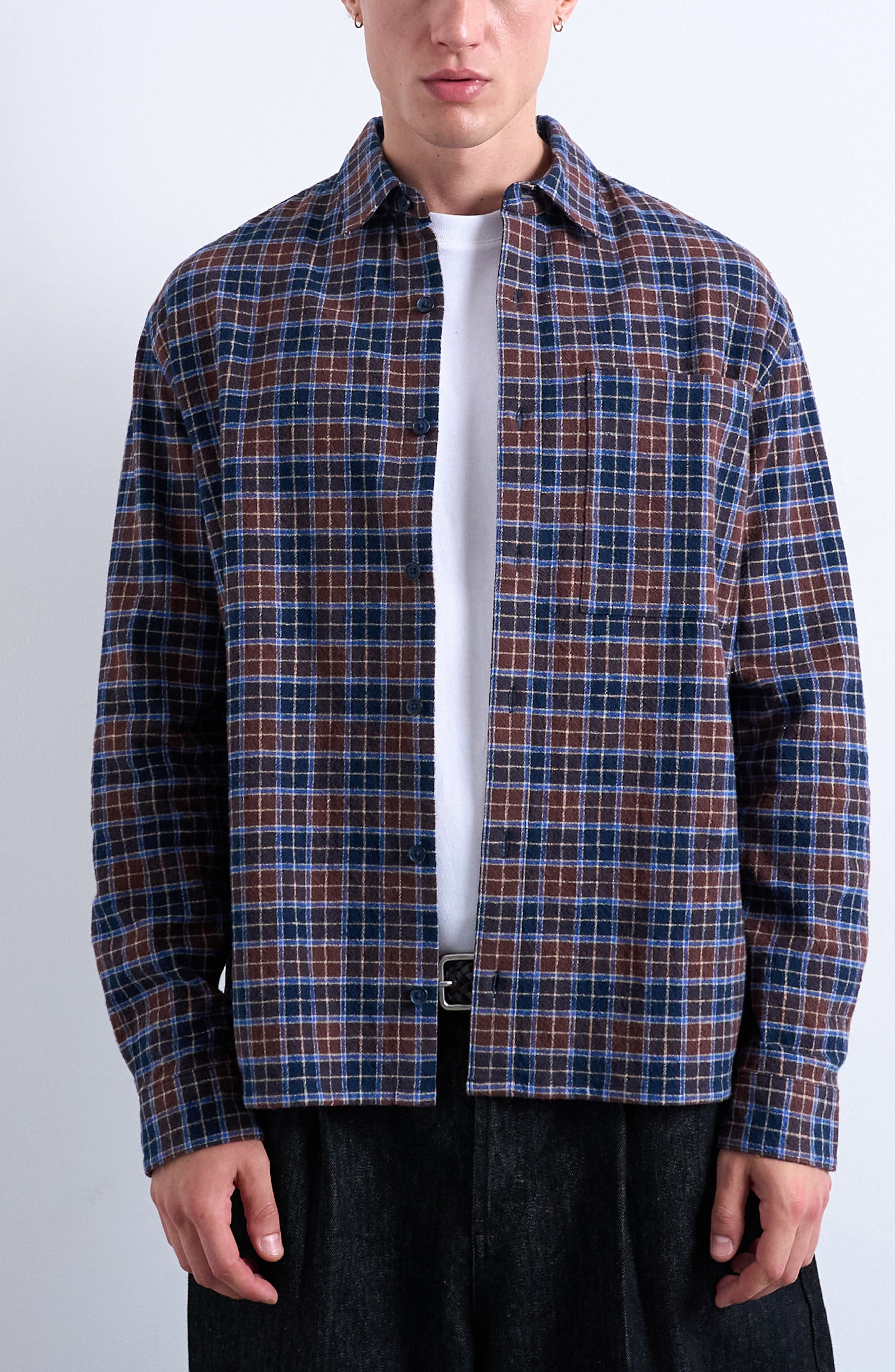 Relaxed Fit Check Cotton Flannel Button-Up Overshirt - image 1