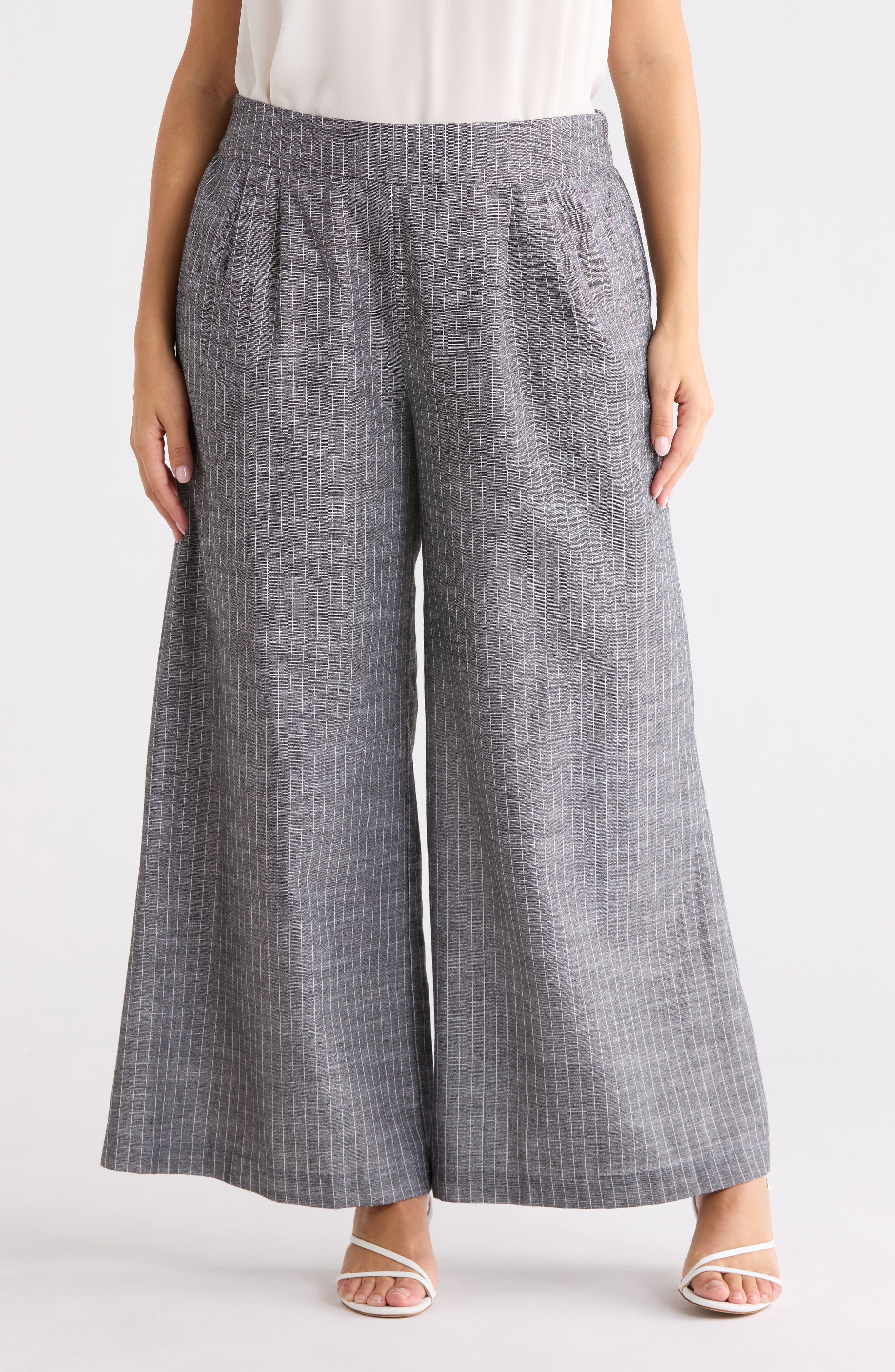 Stripe Cotton & Linen Wide Leg Pants - image 1