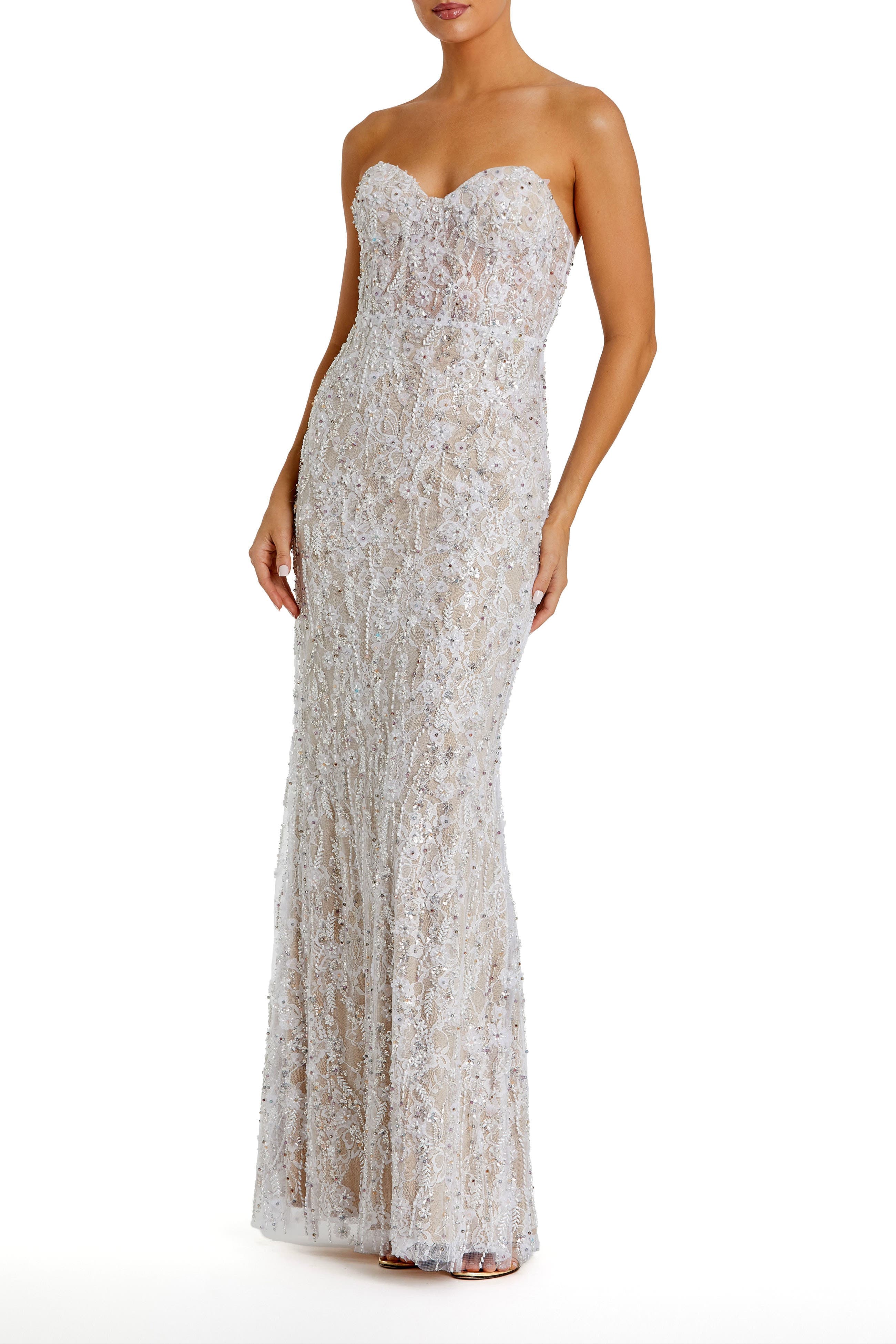 Embellished Applique Strapless Bustier Gown - image 3