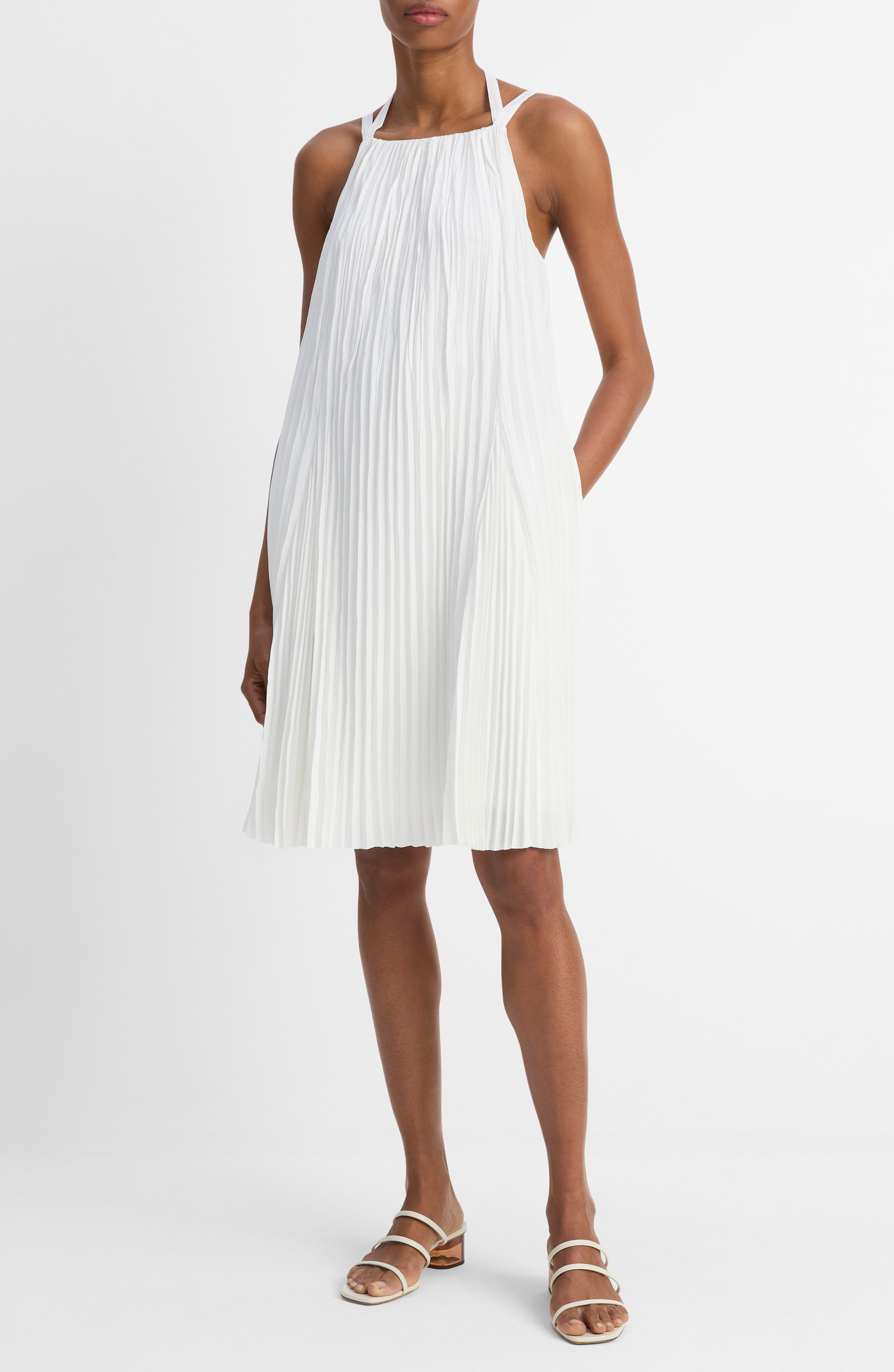 Pleated A-Line Halter Dress - image 1