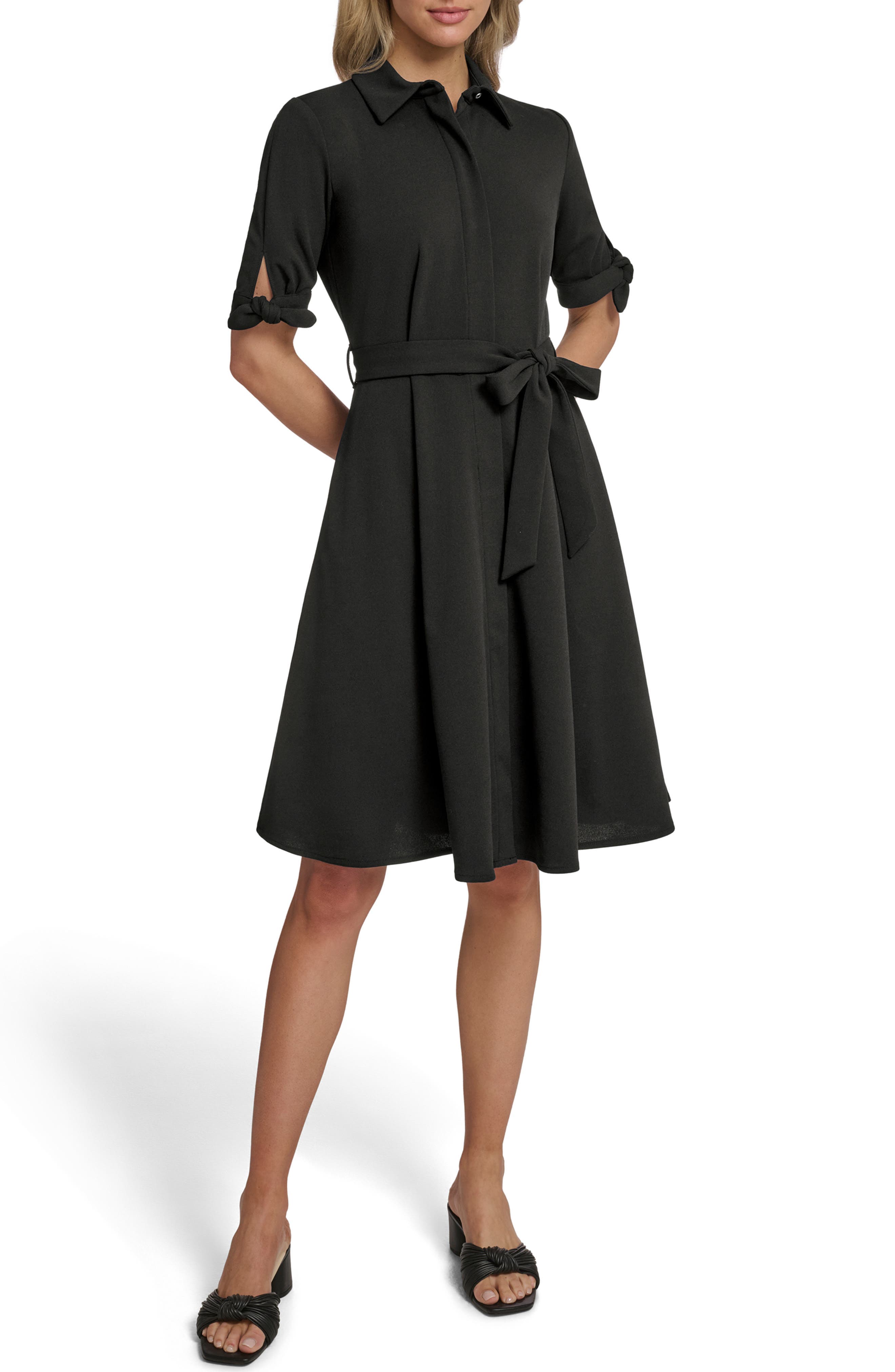 Tie Sleeve Crepe Shirtdress - image 1