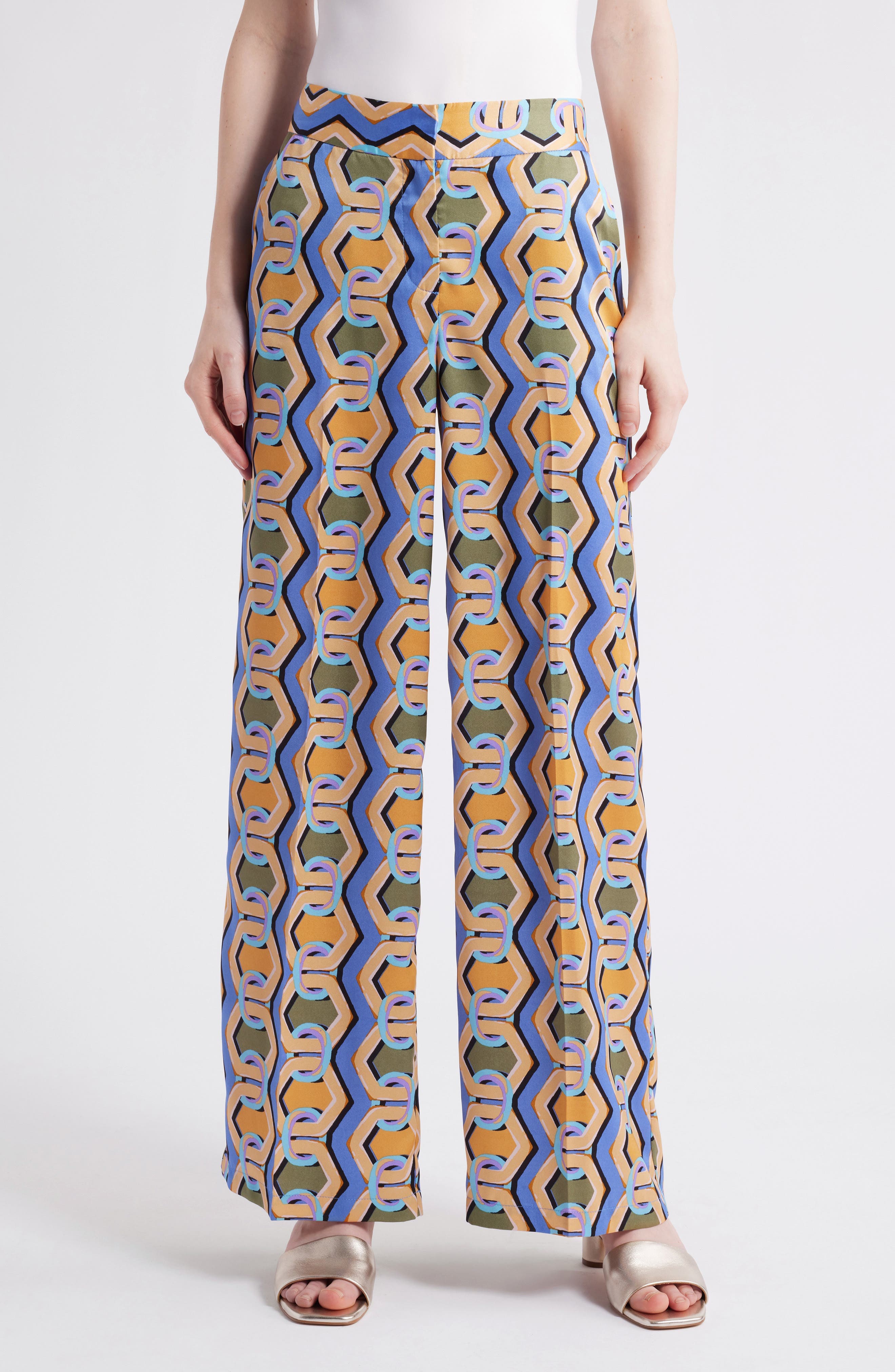 Geo Print Wide Leg Satin Pants - image 1