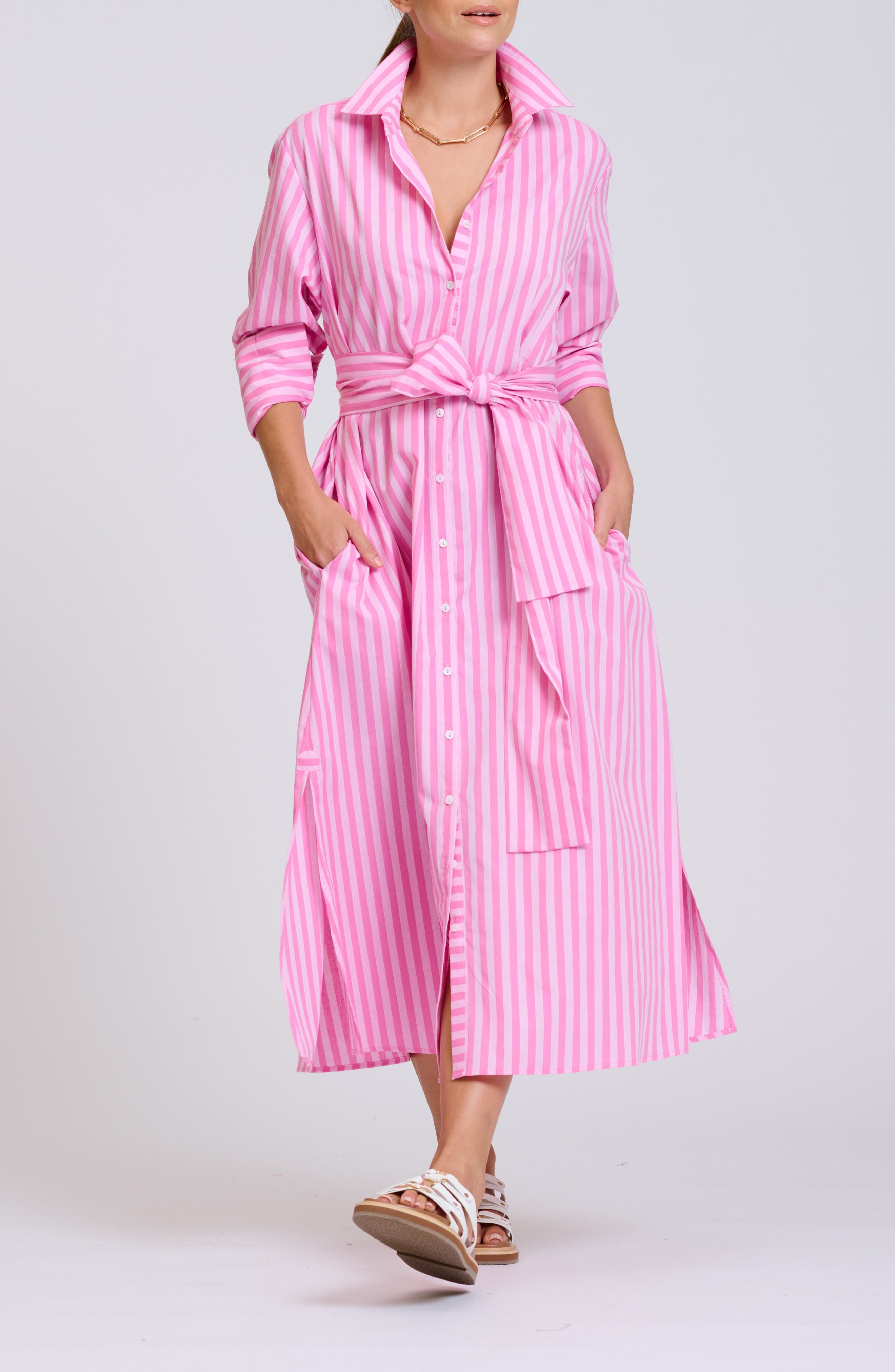 Stripe Oversize Long Sleeve Cotton Poplin Shirtdress - image 1