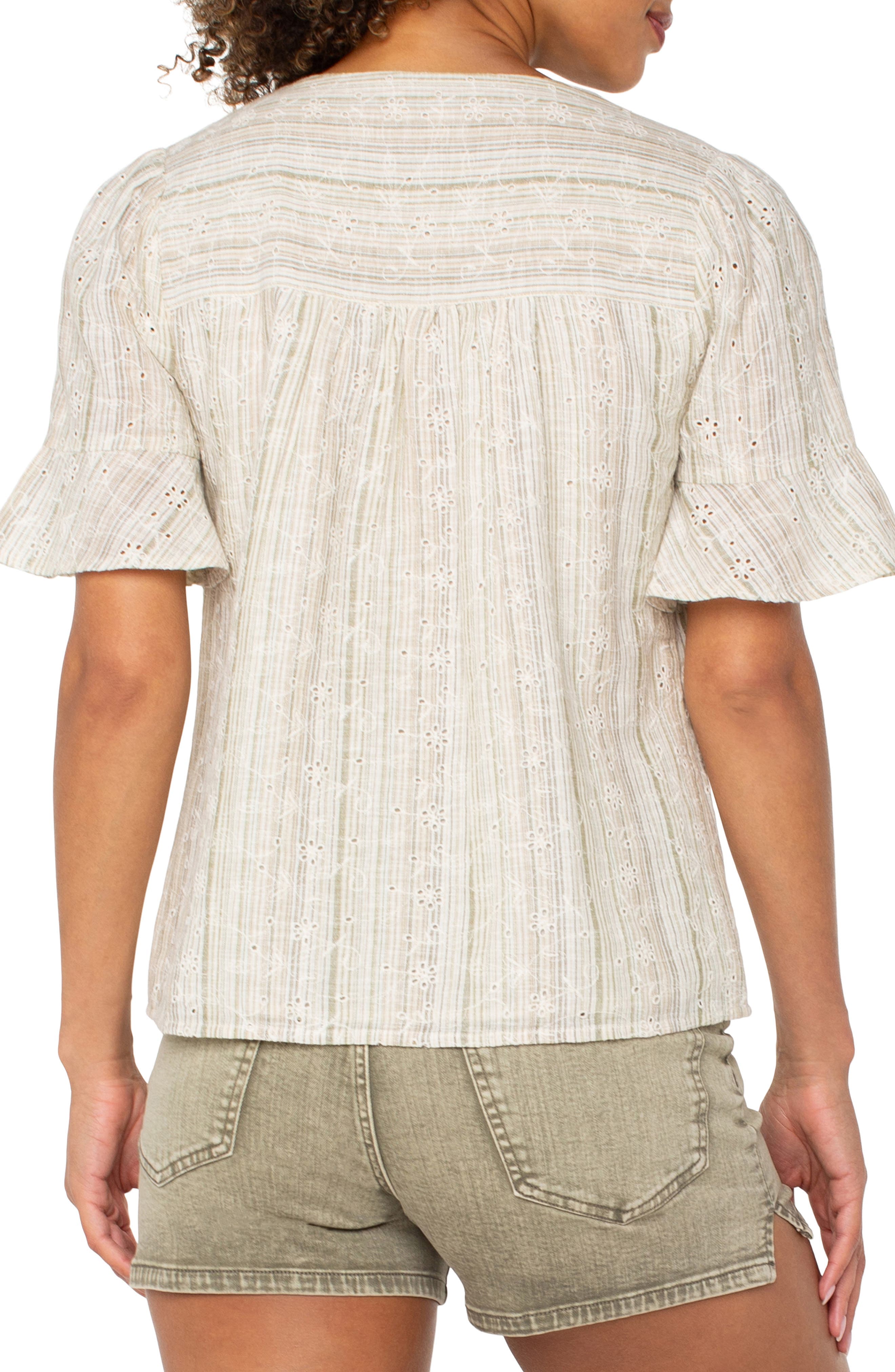 Stripe Eyelet Short Sleeve Button-Up Shirt - image 2