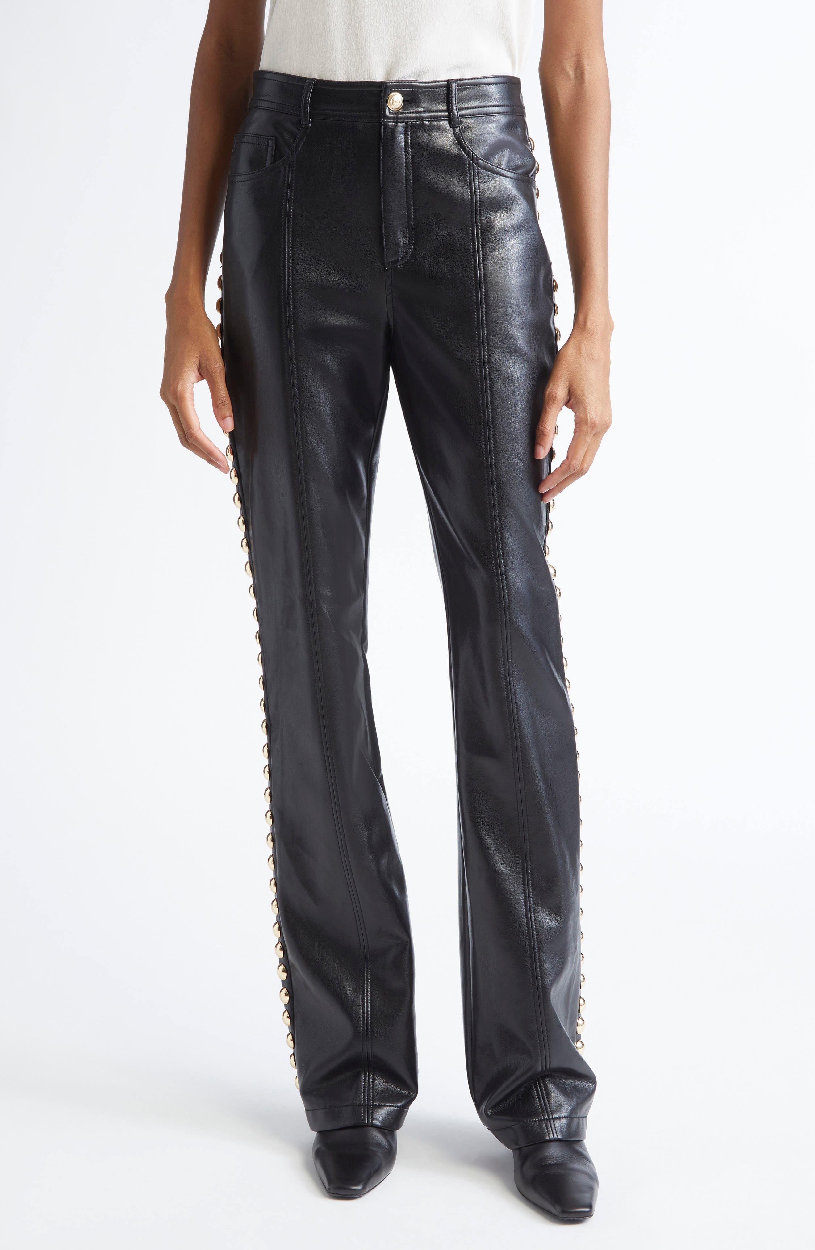Shailene Stud Detail Faux Leather Pants - image 1