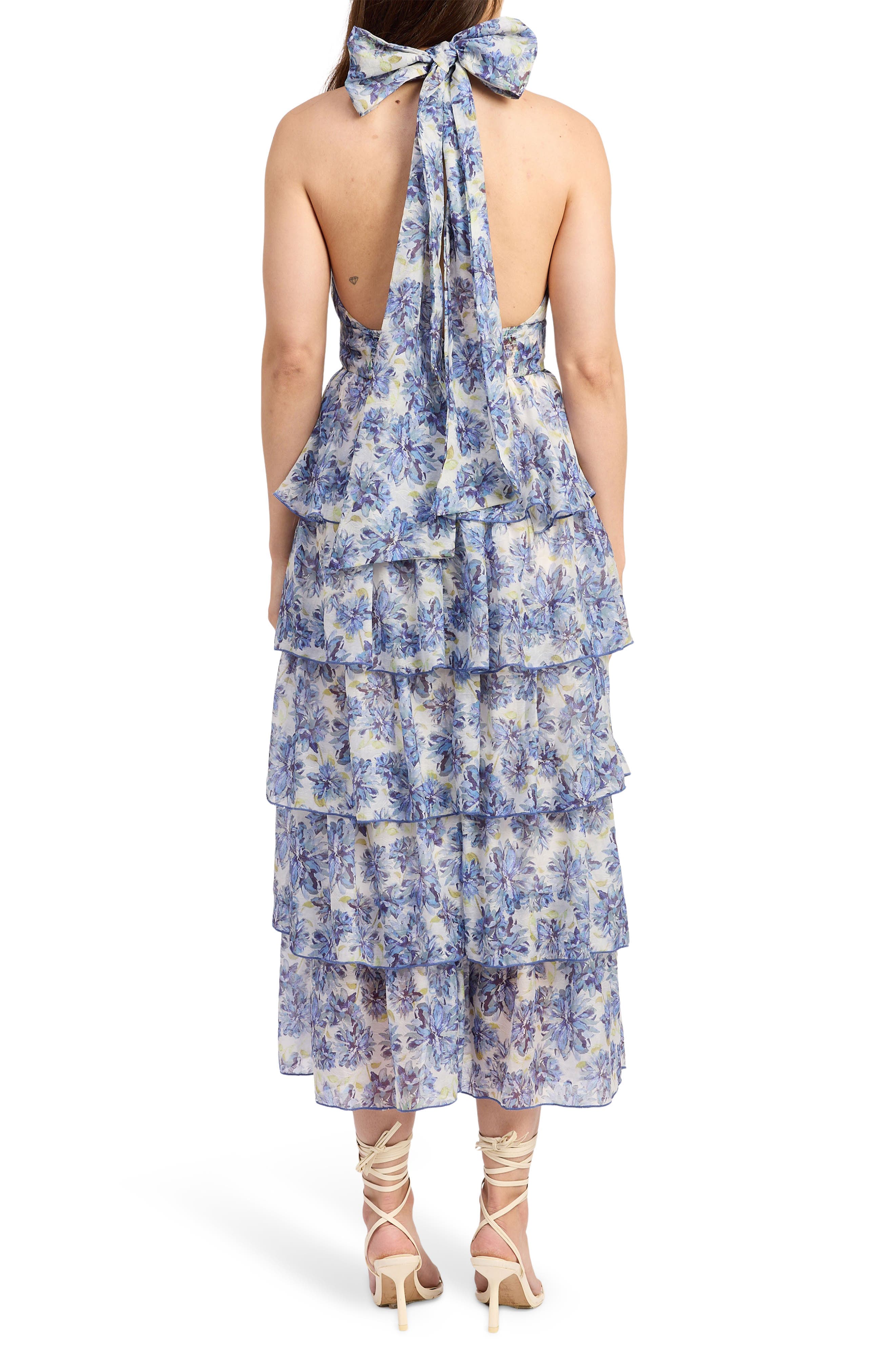 Odessa Floral Print Tiered Halter Maxi Dress - image 2