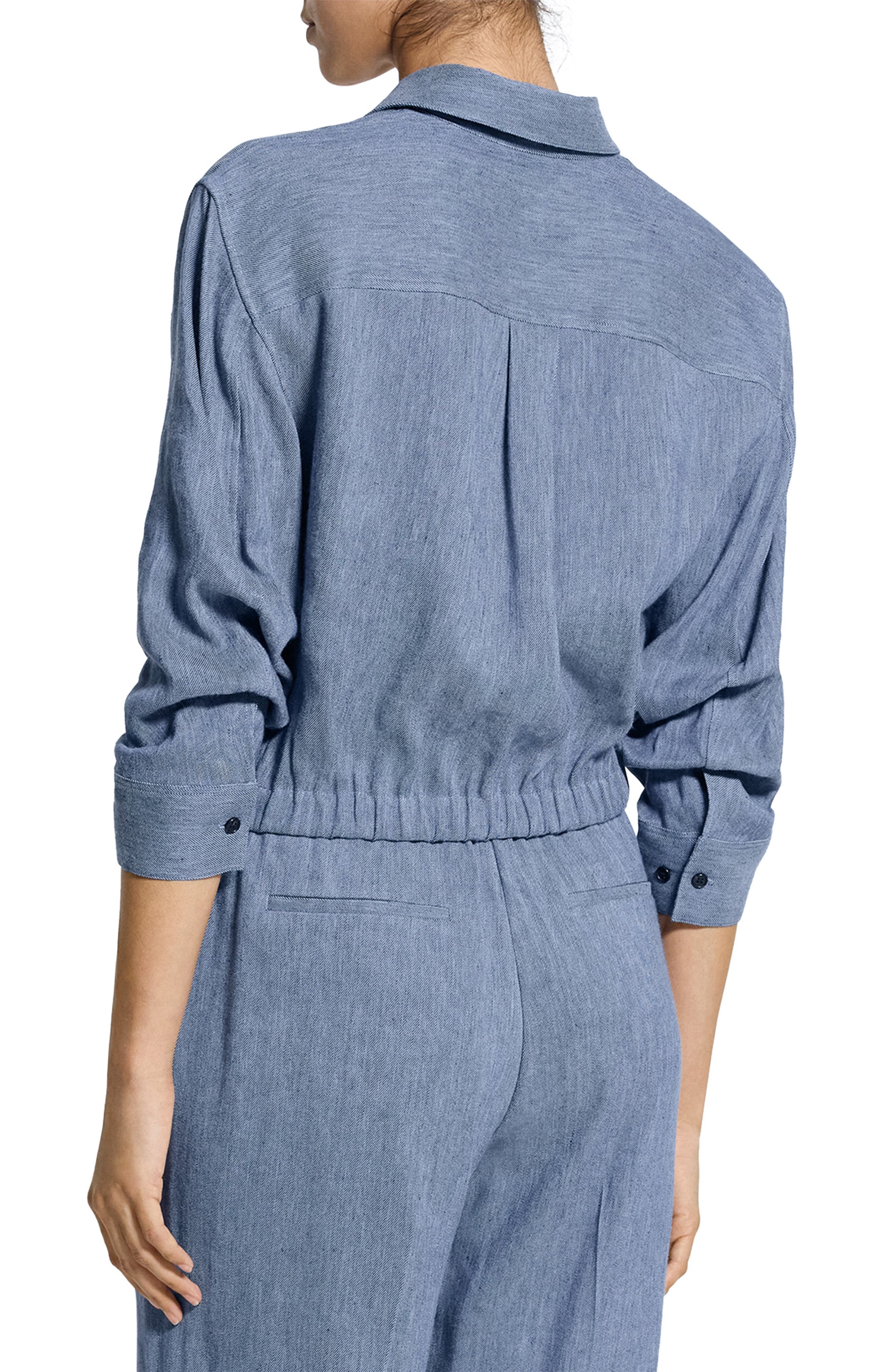 Scrunch Sleeve Chambray Crop Button-Up Top - image 2
