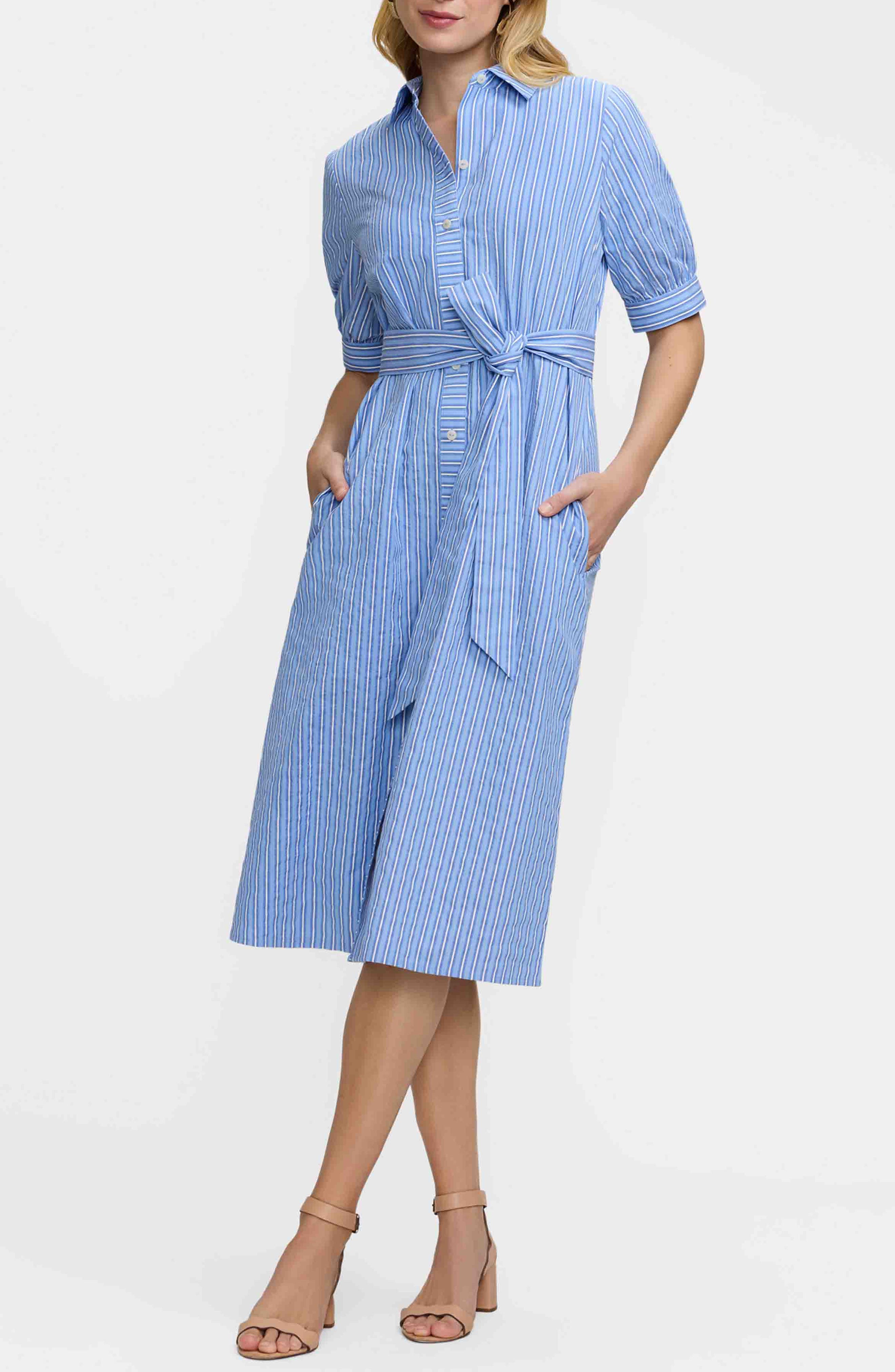 Esther Belted Stripe Cotton Shirtdress - image 1