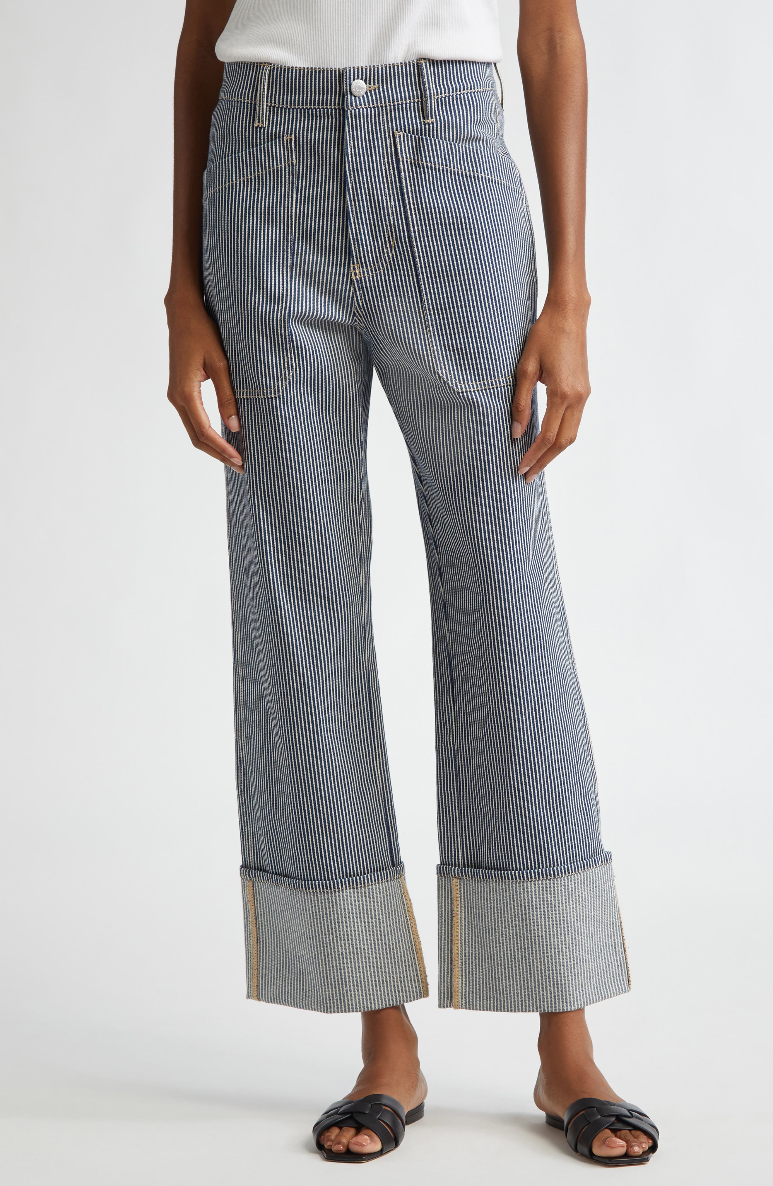 Dylan Stripe High Waist Relaxed Straight Leg Jeans - image 1