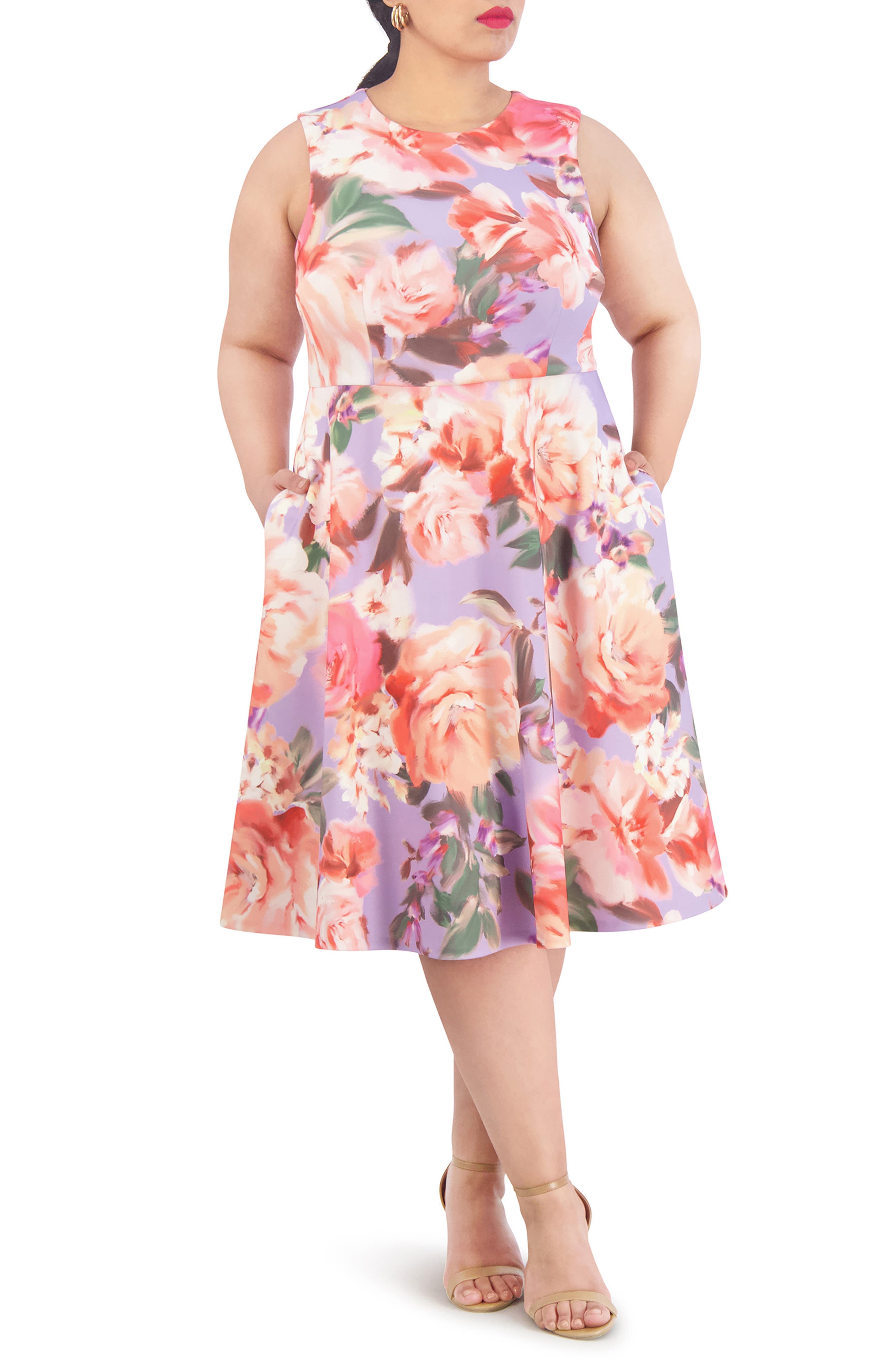 Floral Sleeveless Fit & Flare Scuba Dress - image 1