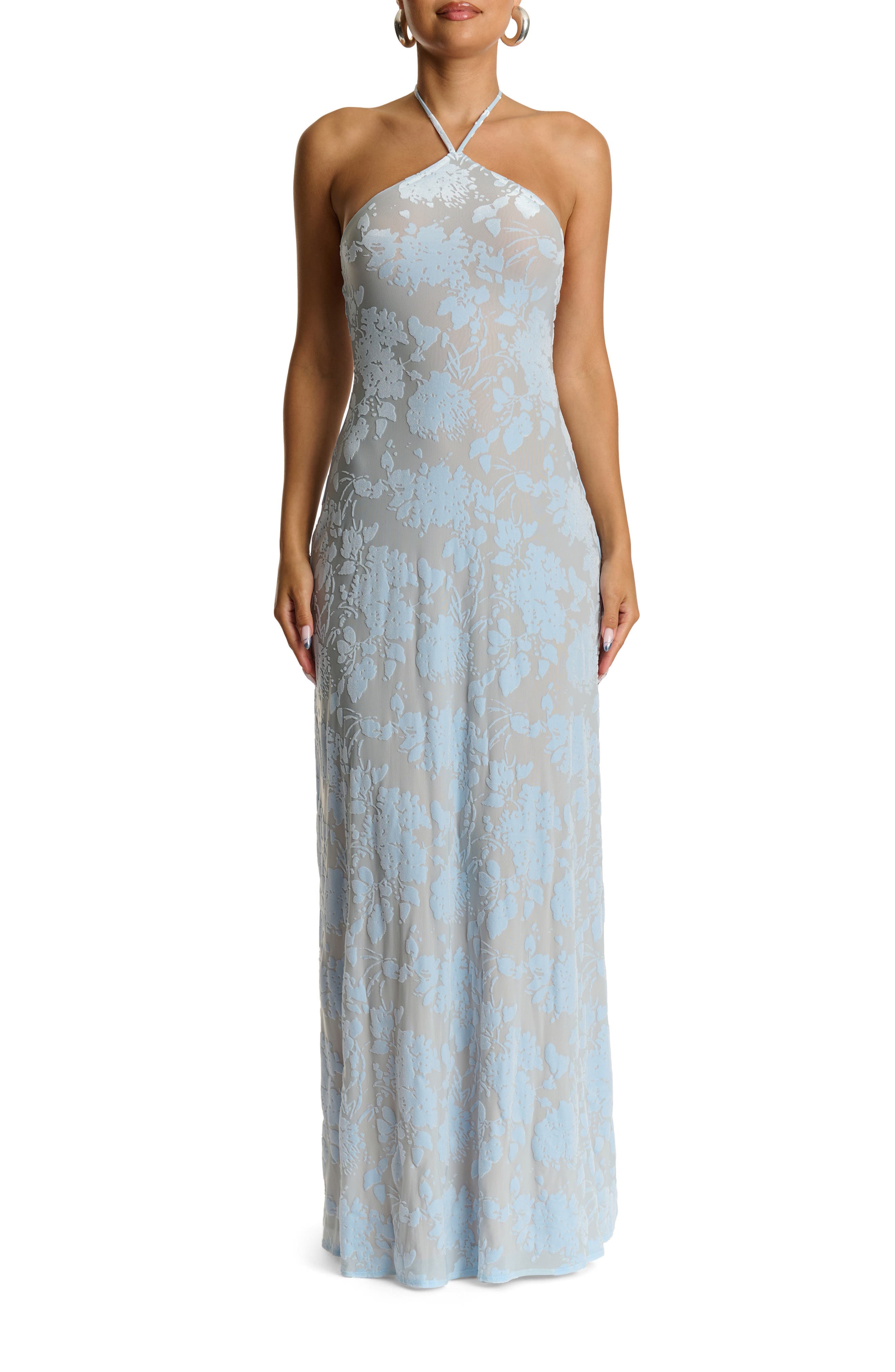 Burnout Halter Maxi Cocktail Dress - image 1