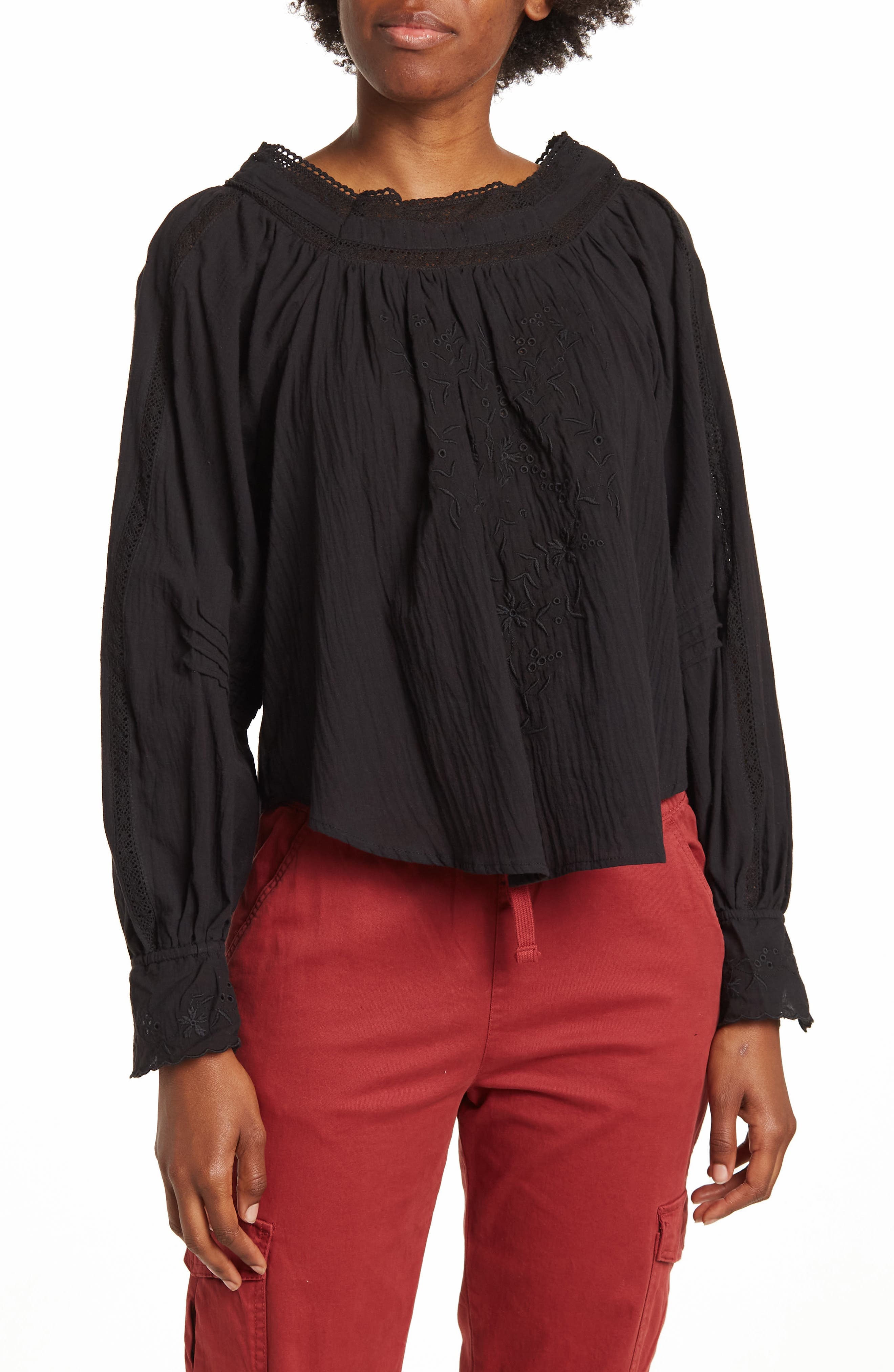 Embroidered Peasant Square Neck Top - image 1