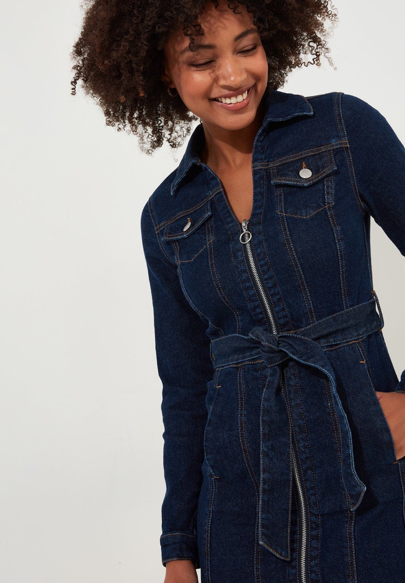 Belted Stretch Denim Dress - image 2