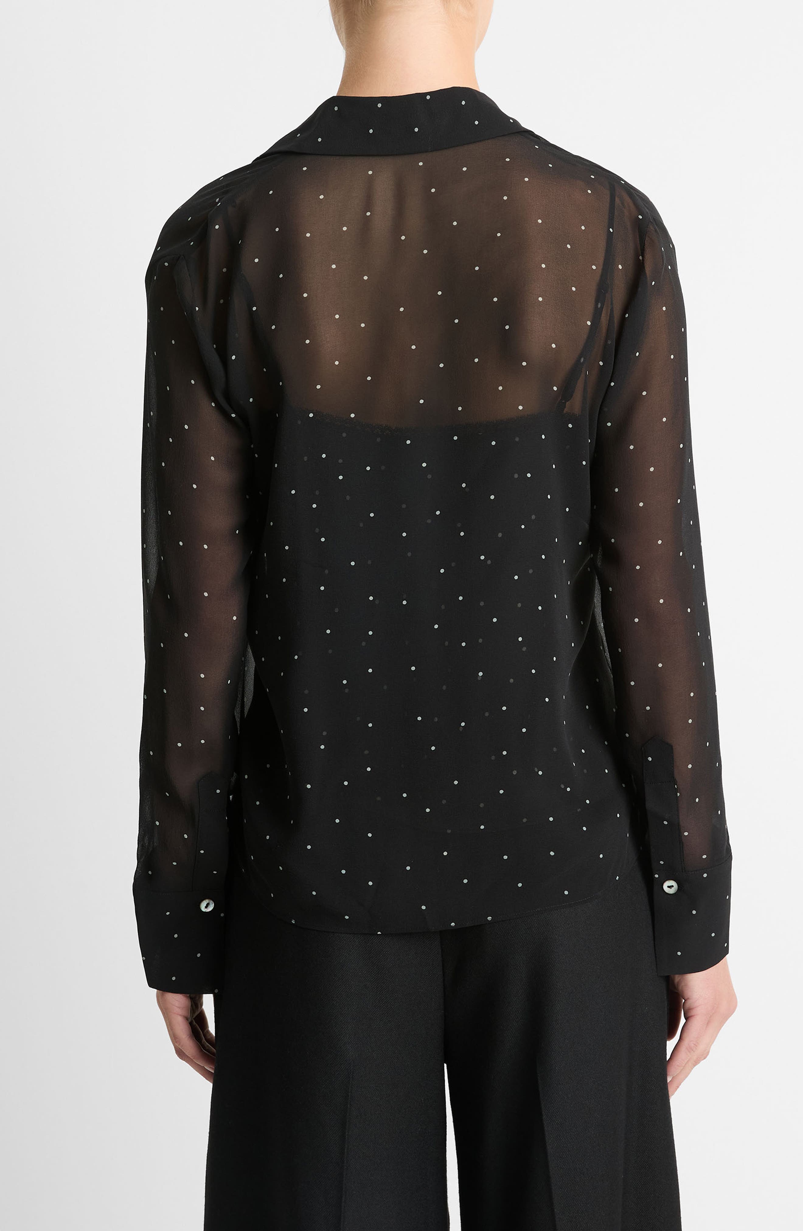 Pin Dot Sheer Silk Button-Up Shirt & Lace Trim Camisole - image 2