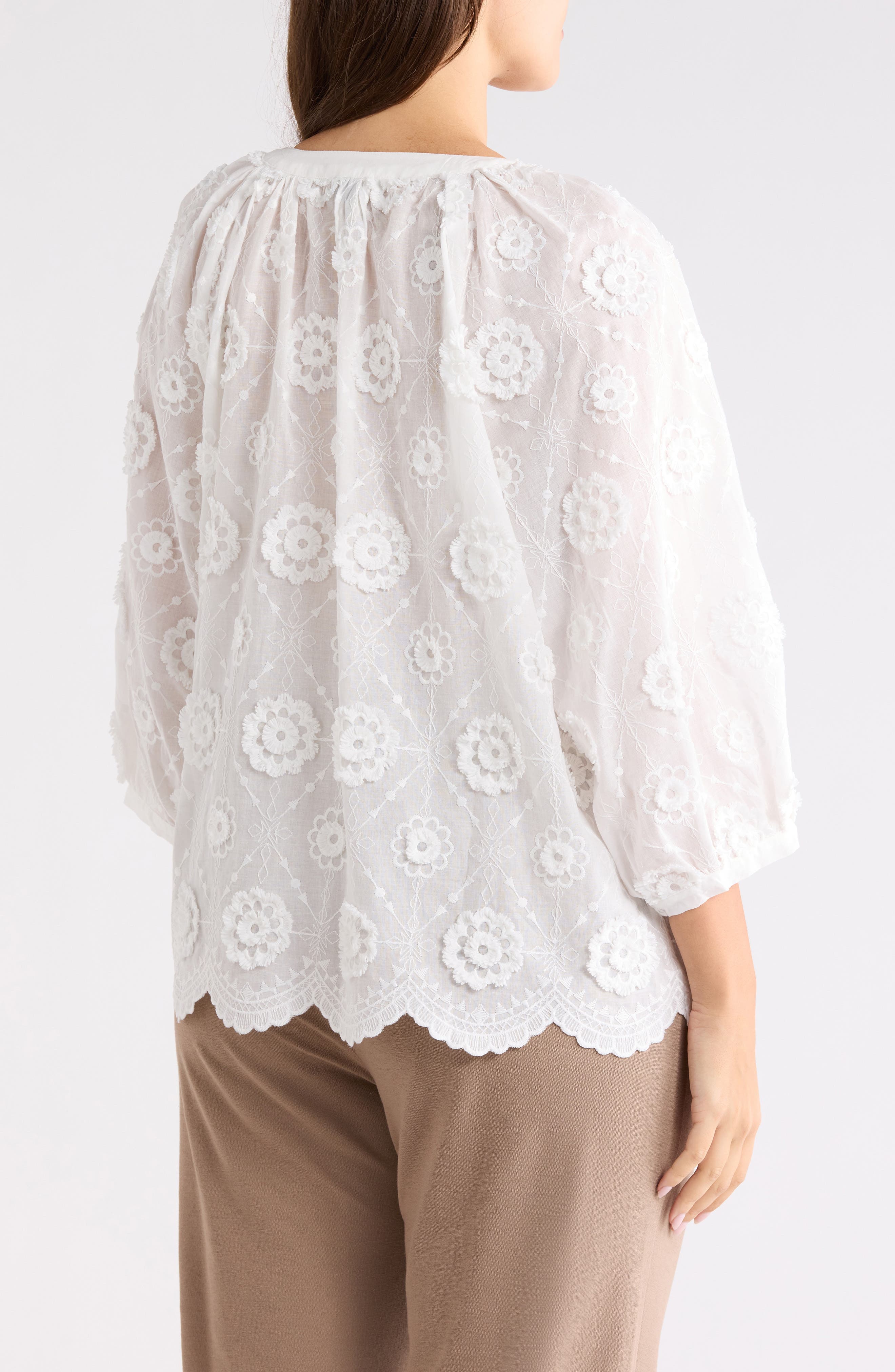 Floral Elbow Sleeve Cotton Button-Up Top - image 2