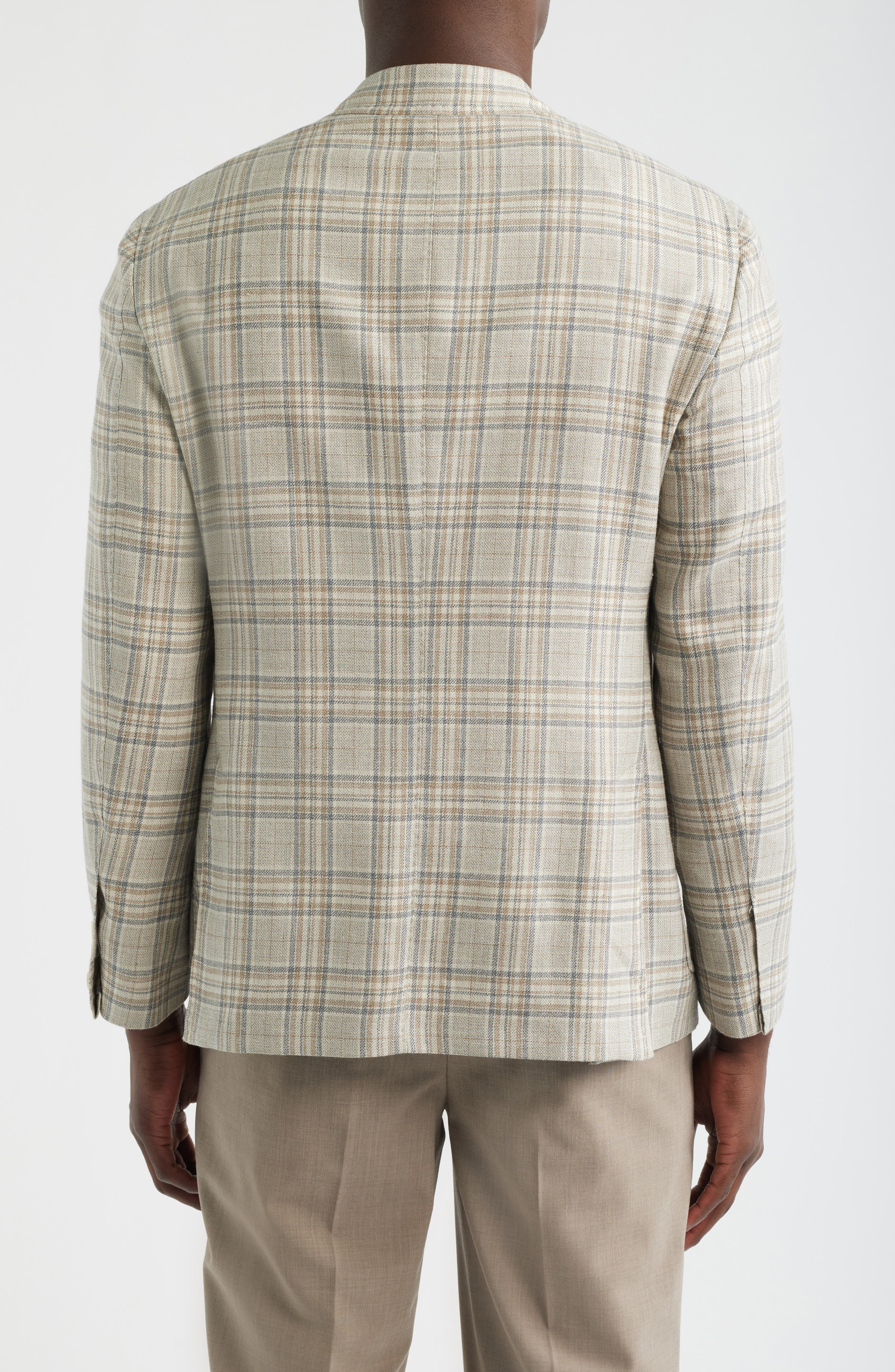 Tan & Grey Plaid Wool & Silk Blend Sport Coat - image 2