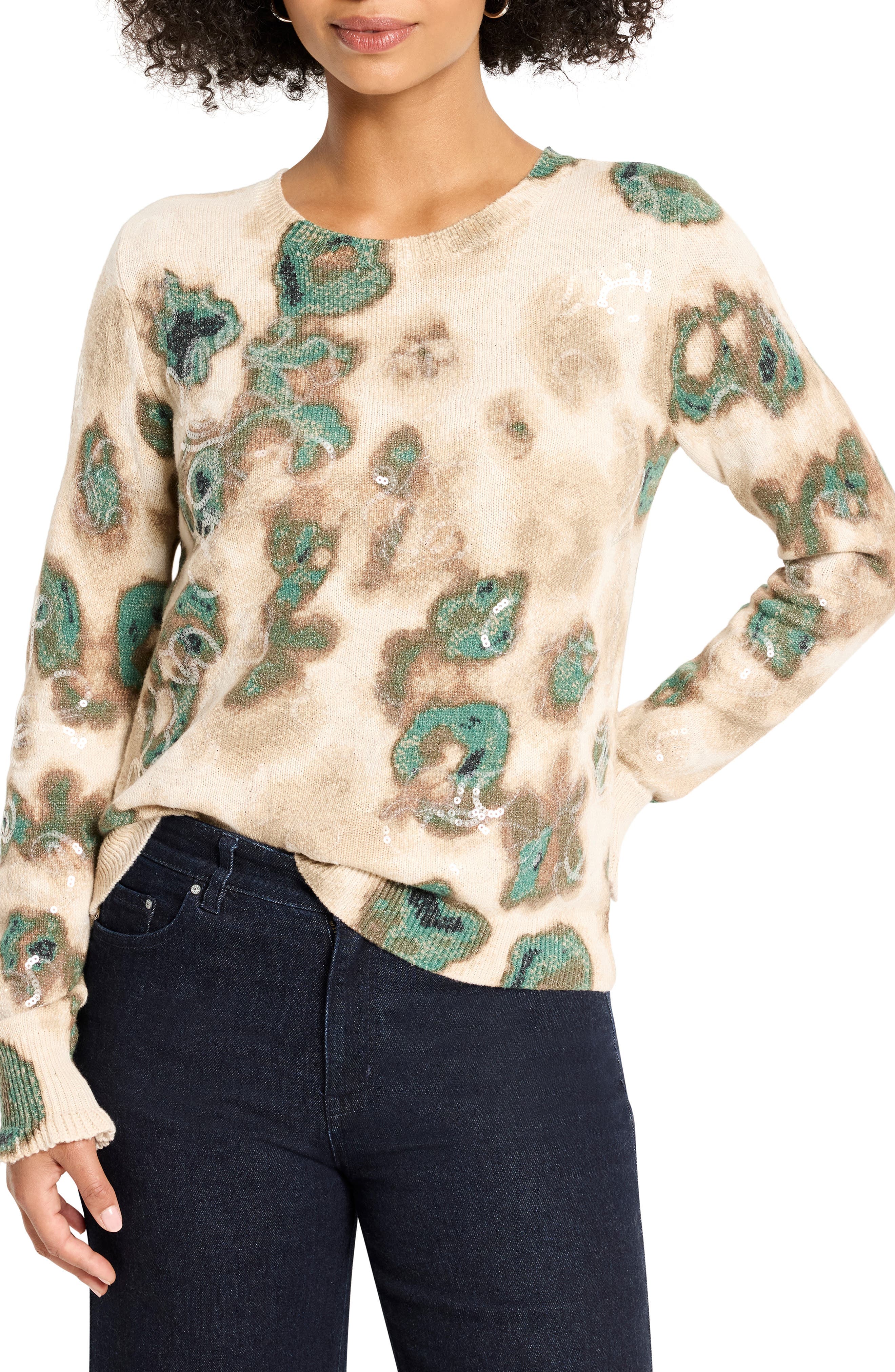 Camo Shine Crewneck Cotton Blend Sweater - image 1