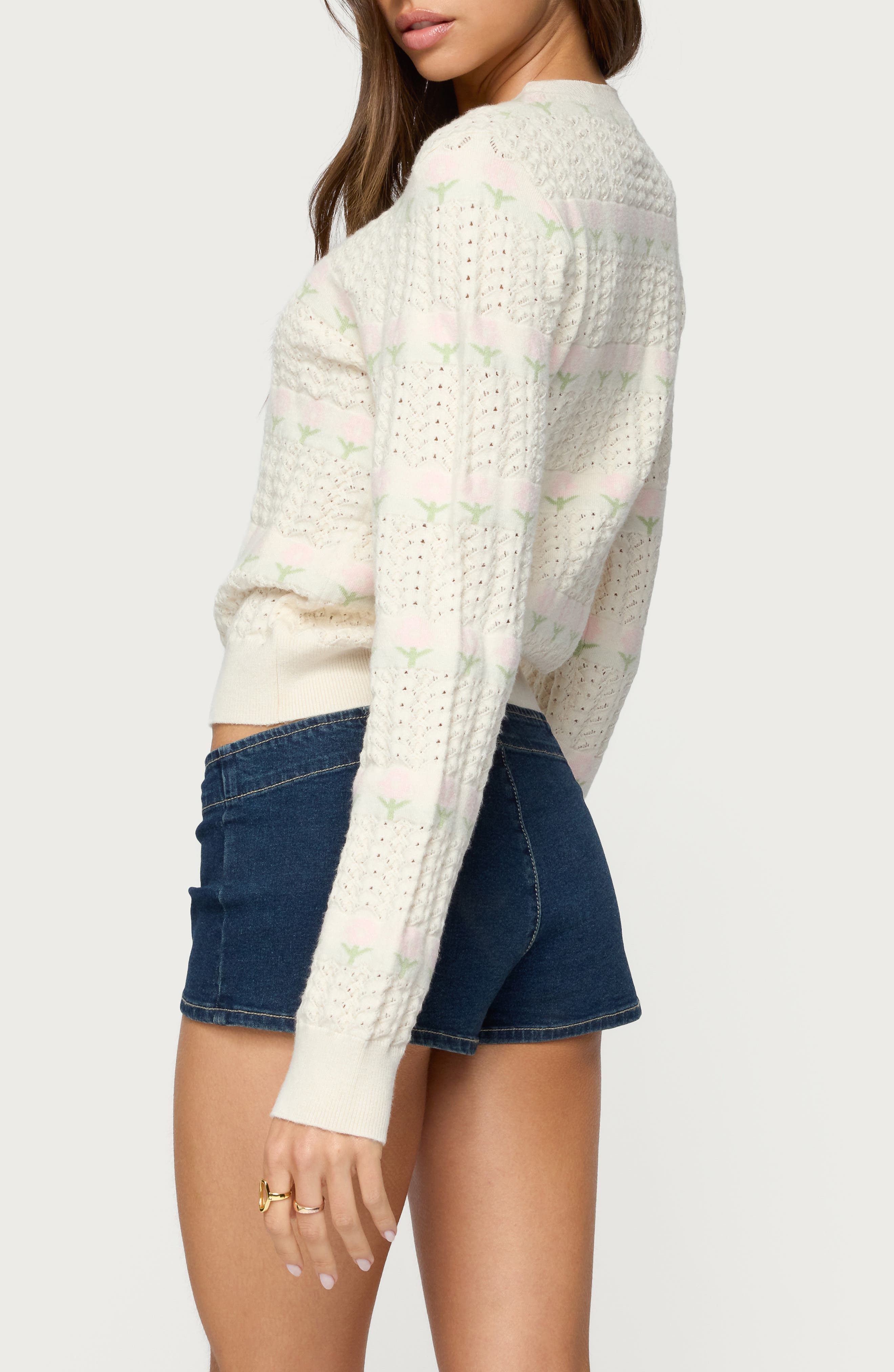 Emerie Floral Pointelle Stitch Sweater - image 2