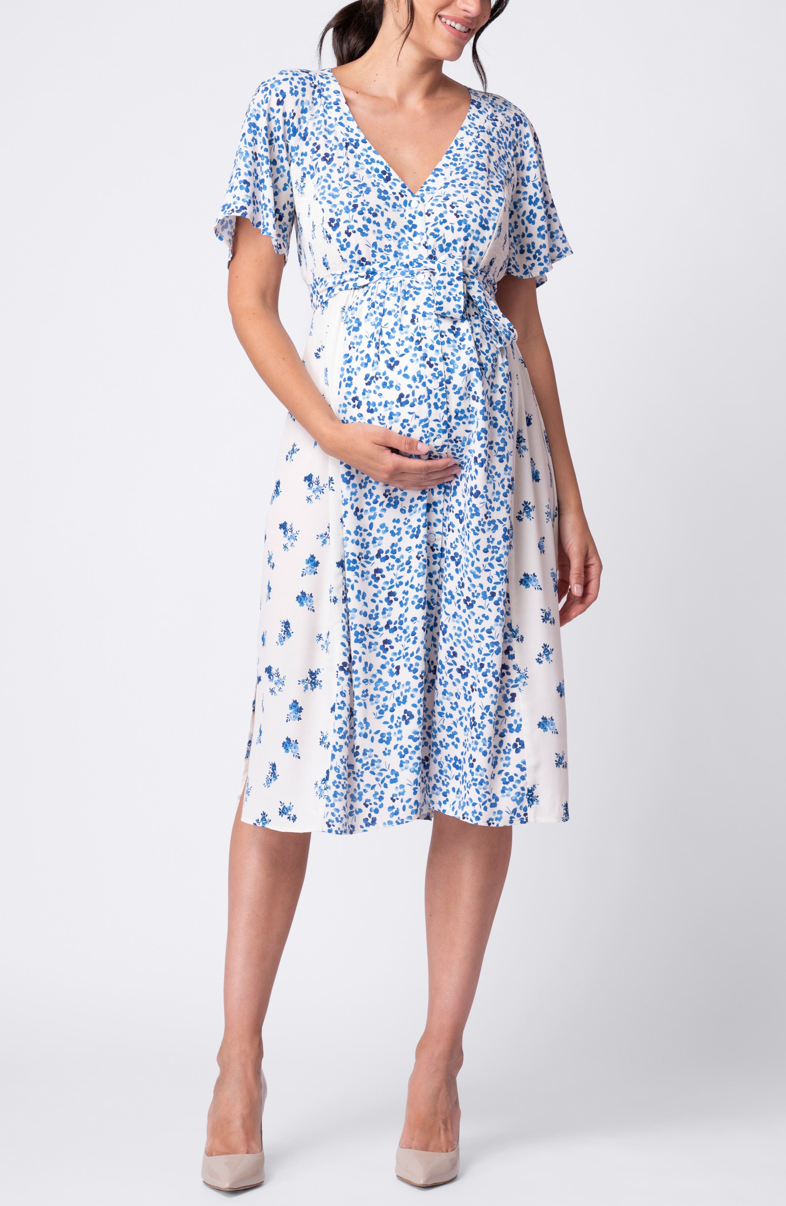 Floral Flutter Sleeve Maternity/Nursing Dress - image 1
