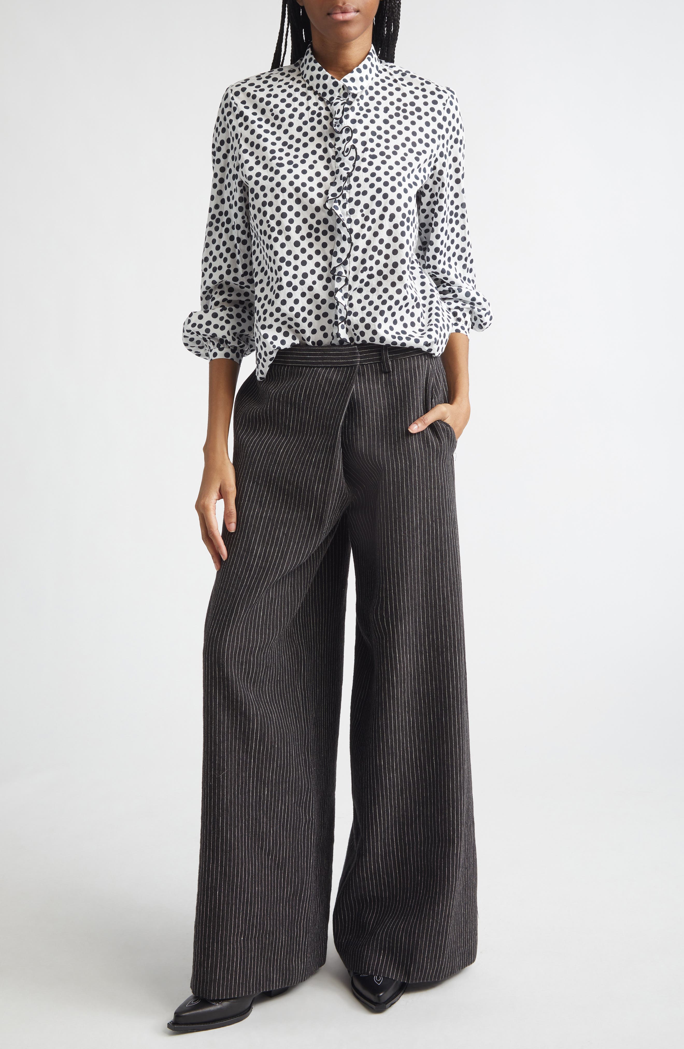 Oversize Crossover Pinstripe Linen & Virgin Wool Pants - image 2