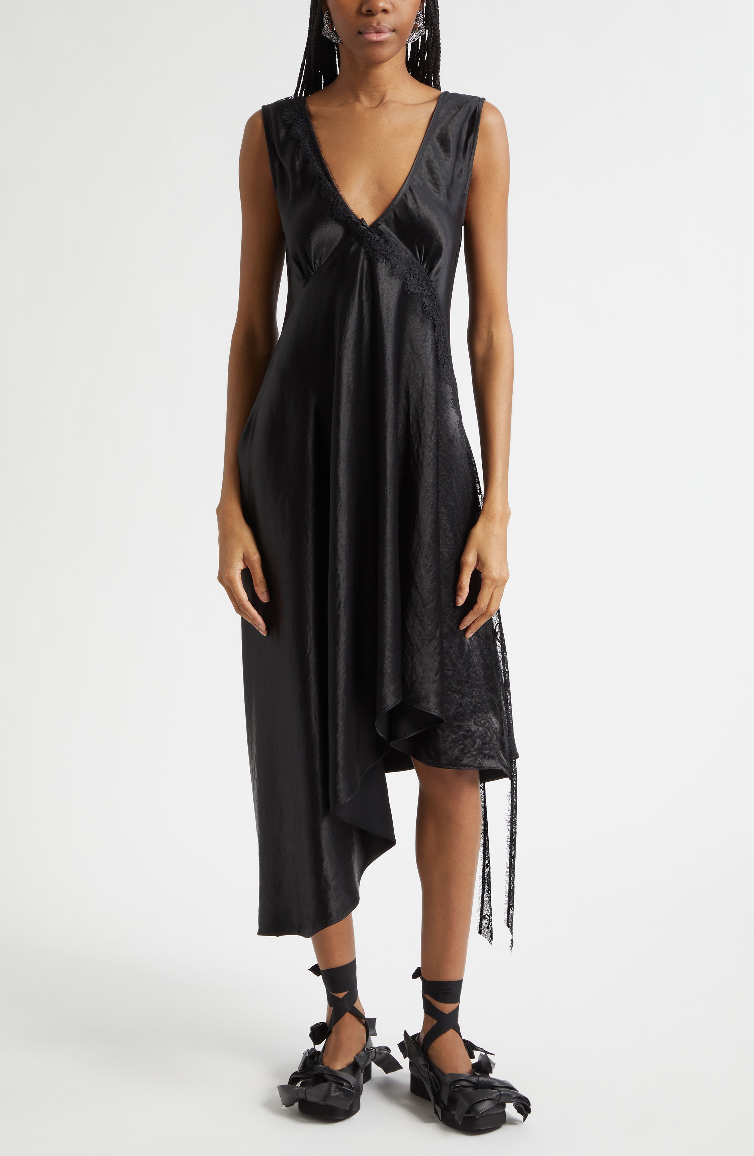 Tulip Asymmetric Lace Trim Satin Dress - image 1