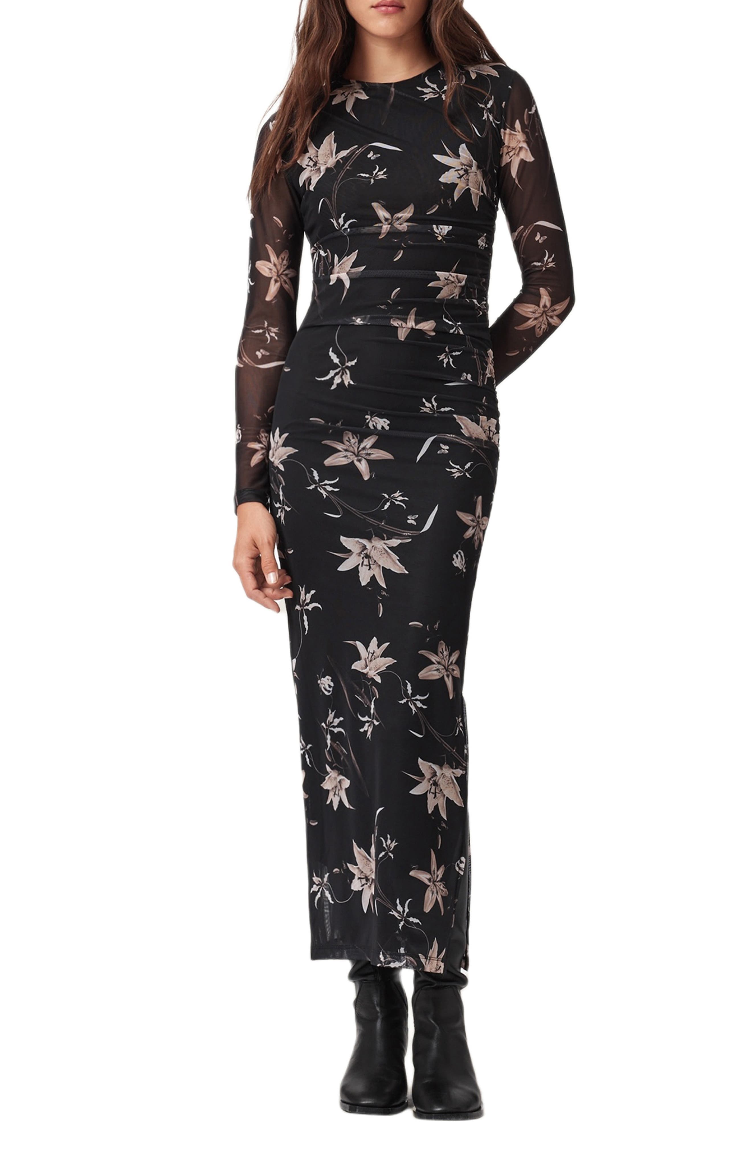 Caia Floral Long Sleeve Mesh Dress - image 1