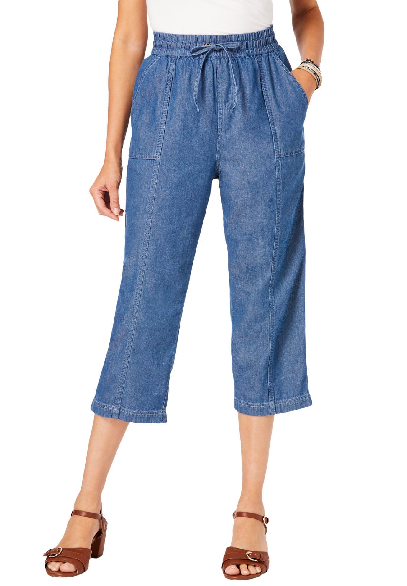 Plus Size Chambray Wide Leg Capri Pant - image 1