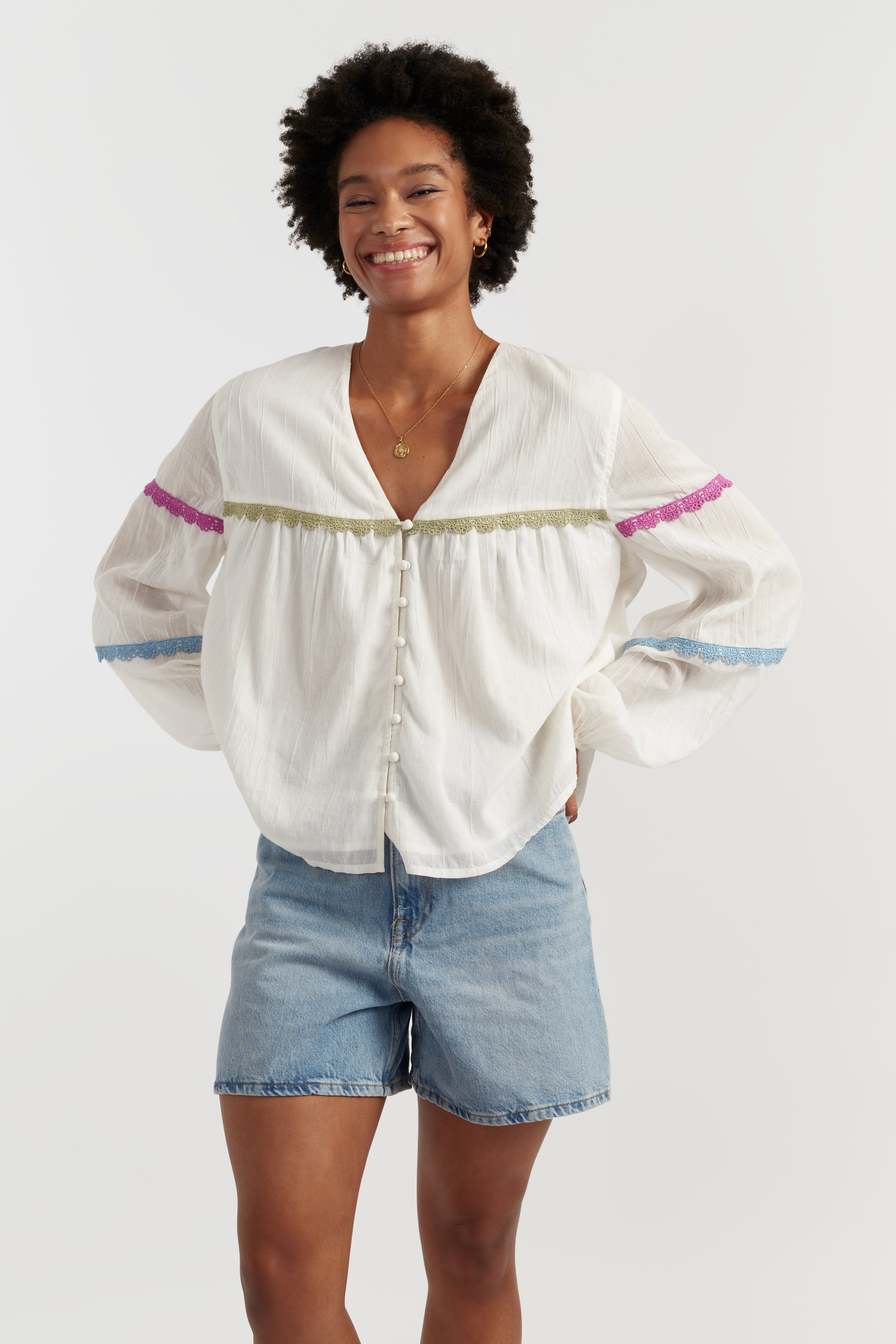 Cotton Rainbow Scallop Blouse - image 1