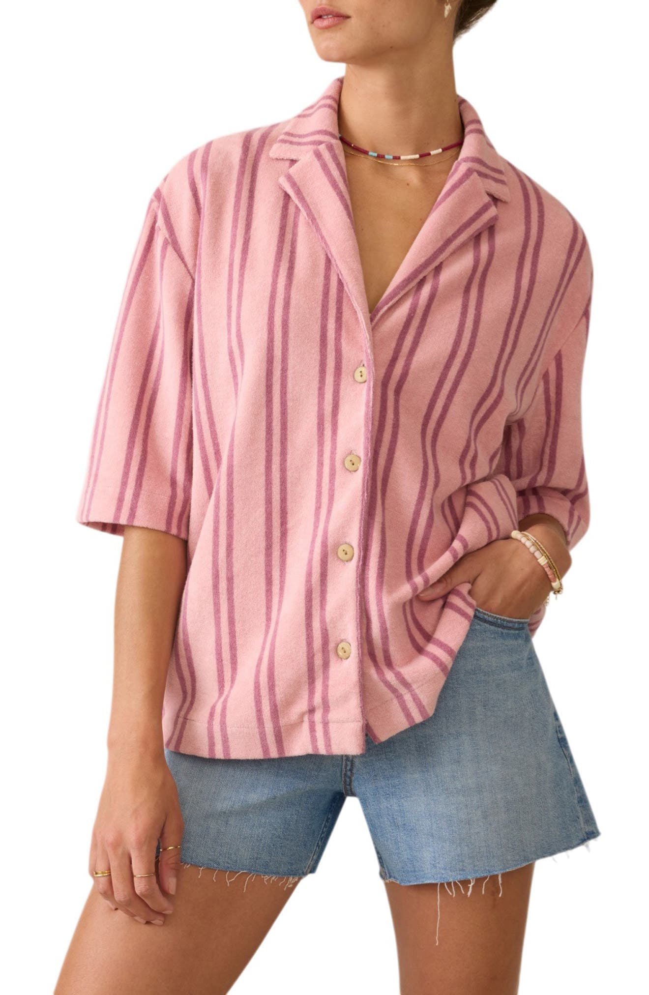 Cabana Stripe Towel Terry Camp Shirt - image 3