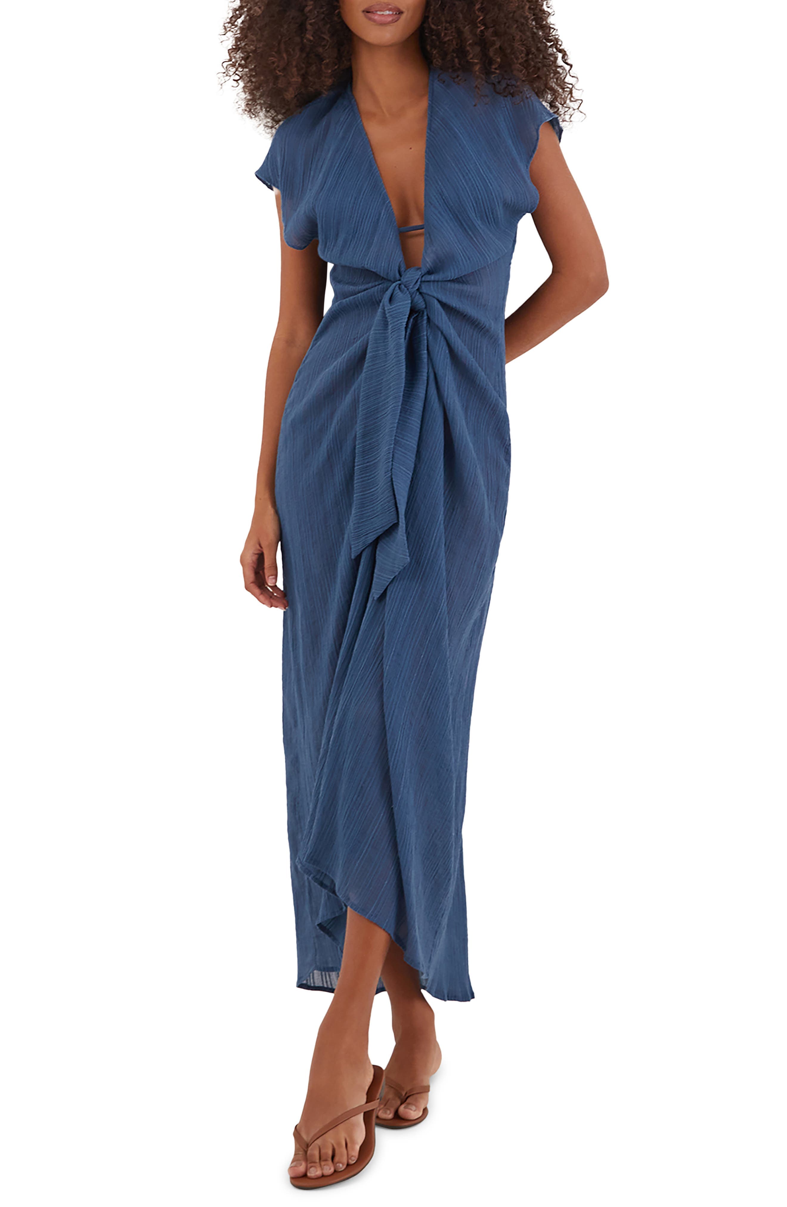 Sasha Plunge Neck Semisheer Cover-Up Maxi Dress - image 1