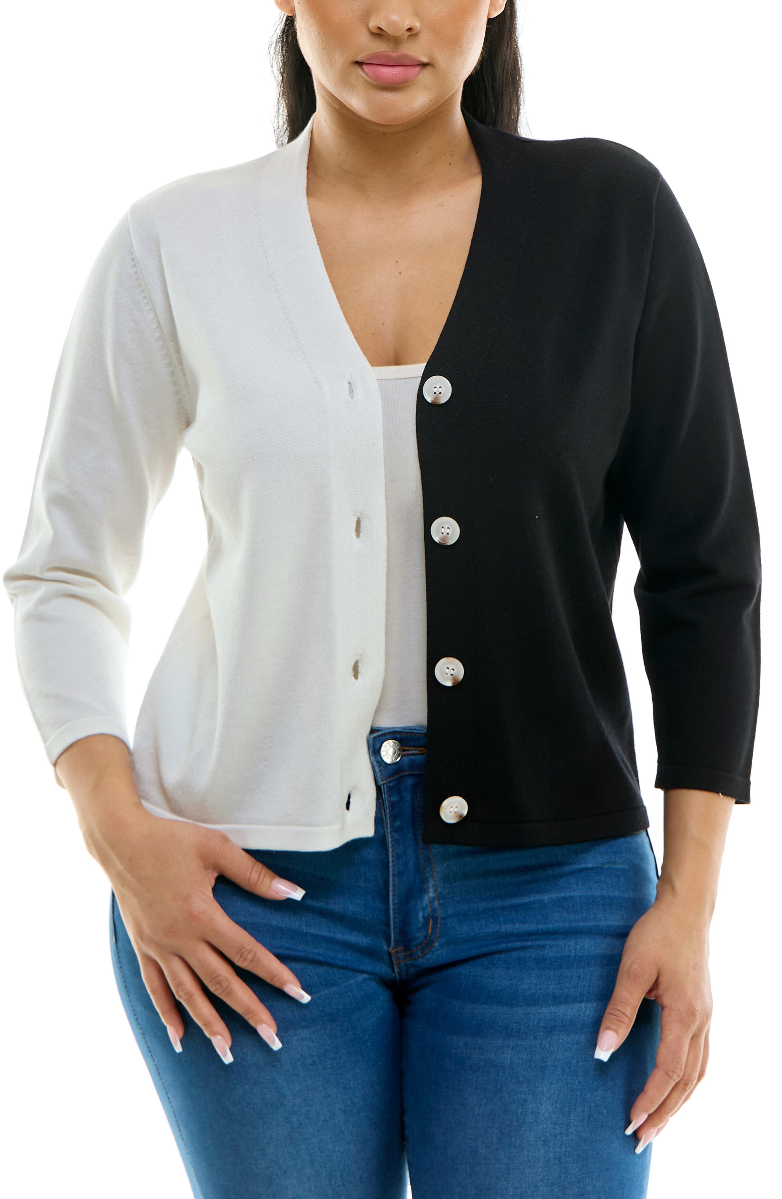 Colorblock V-Neck Cardigan - image 1