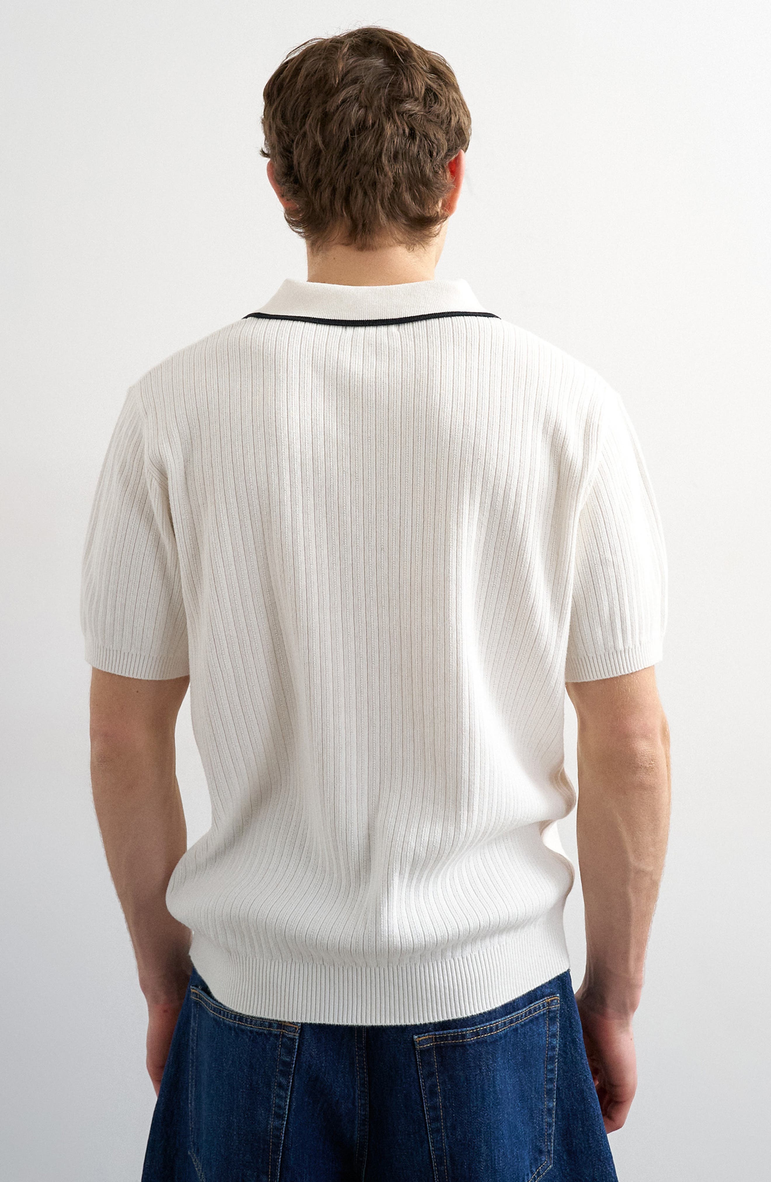 Tipped Rib Cotton Polo Sweater - image 2