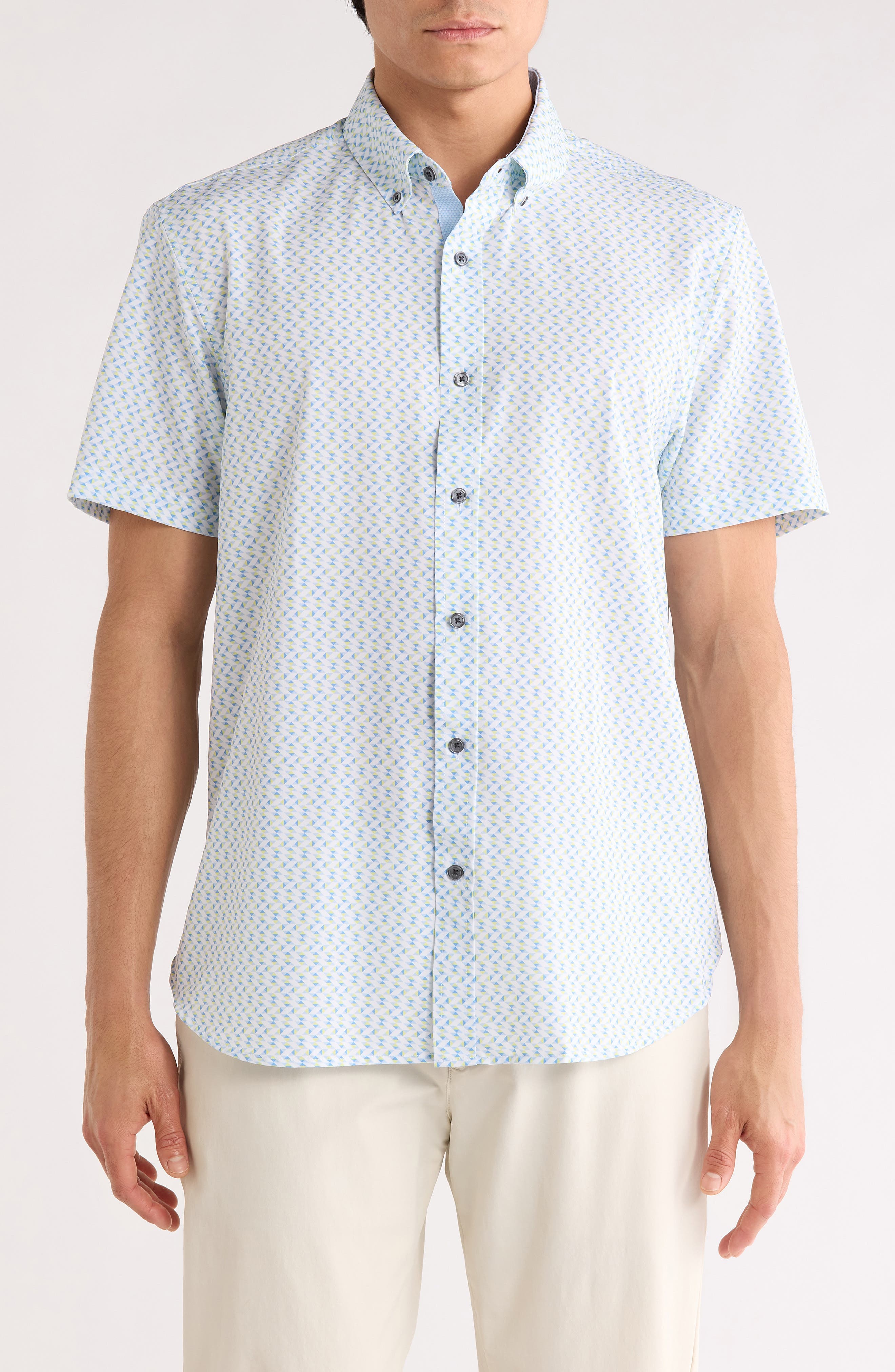 Slim Fit Zigzag Short Sleeve Button-Down Shirt - image 1