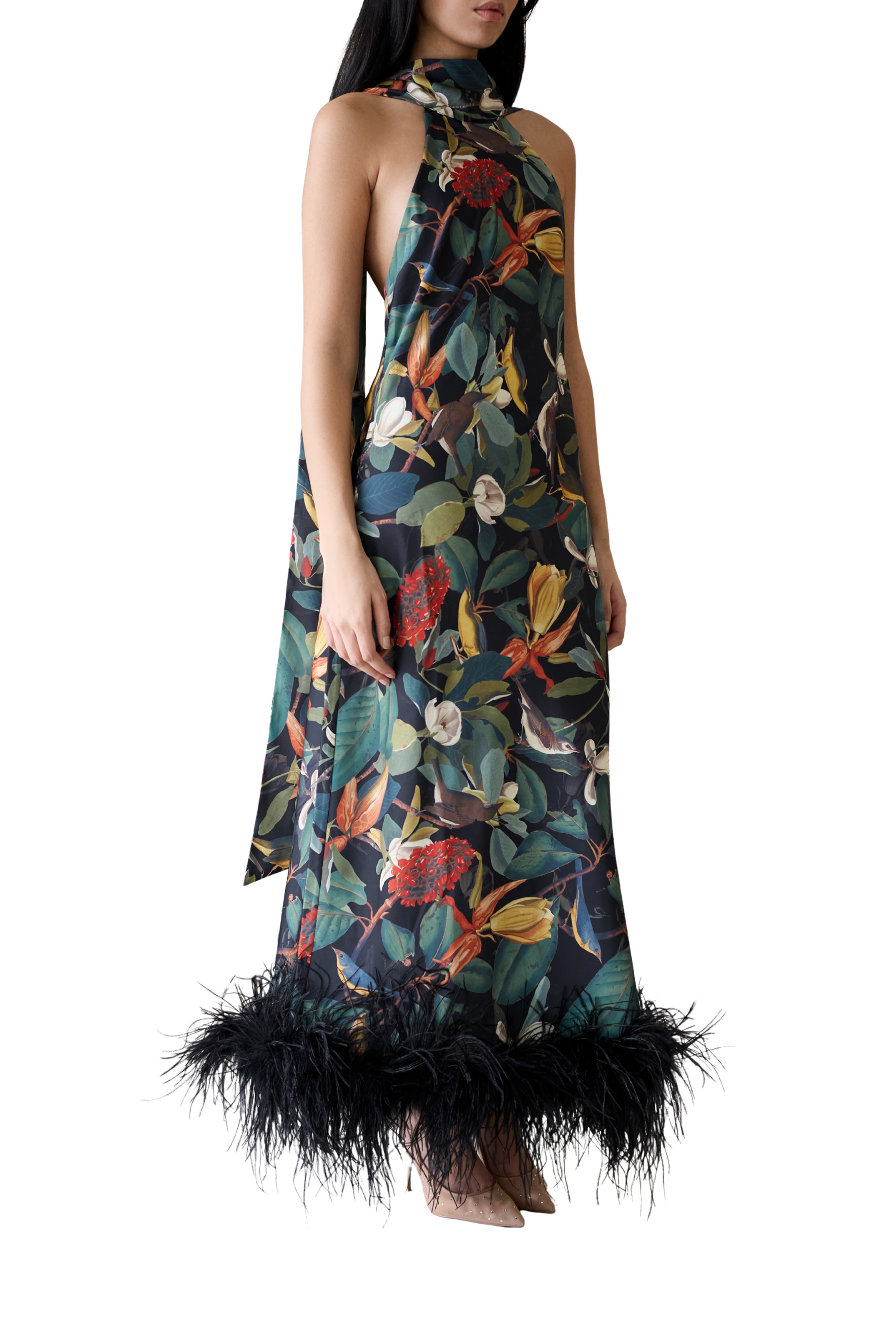 Maliya Feather Dress in Nocturne Botanica - image 1