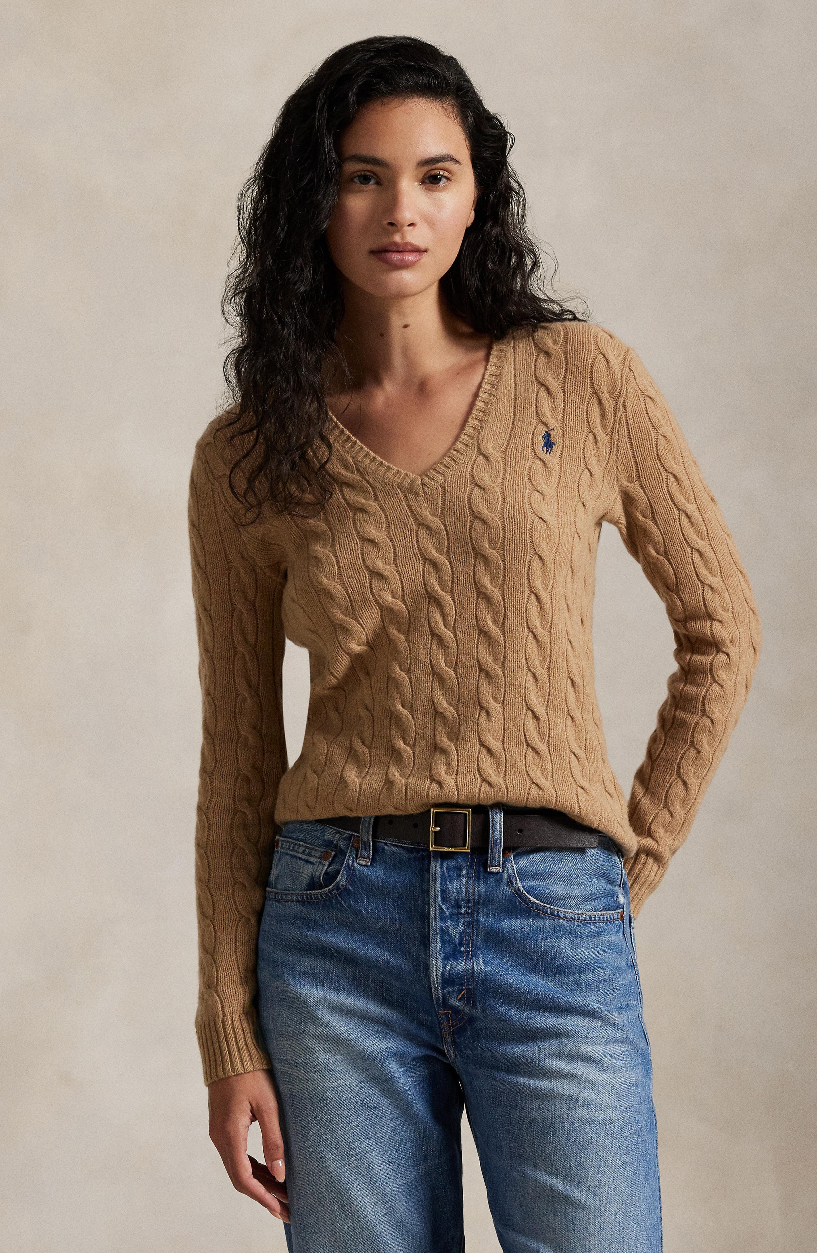 Kimberly Cable Wool & Cashmere V-Neck Sweater - image 2