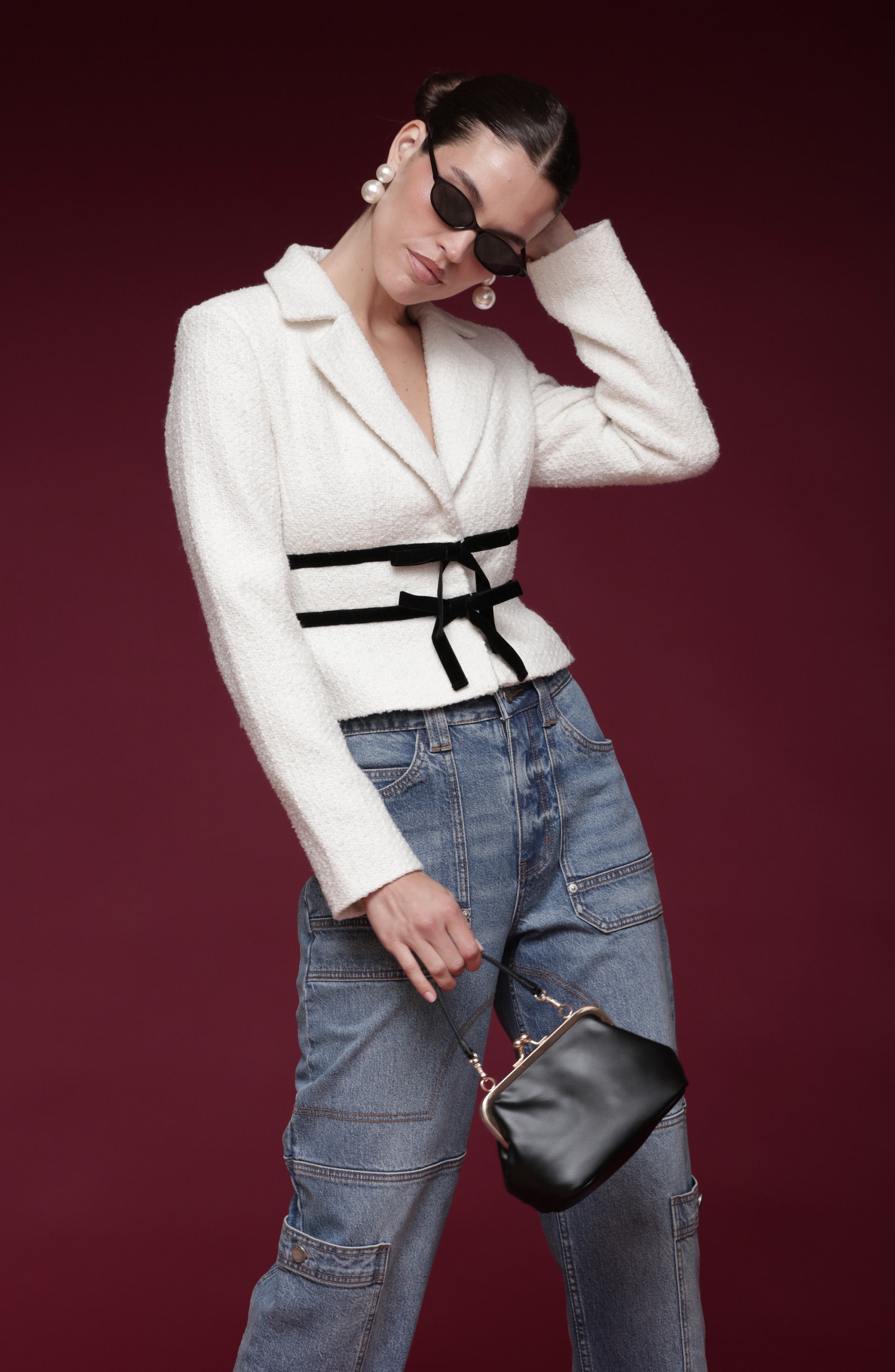 Bow Tweed Crop Jacket - image 2
