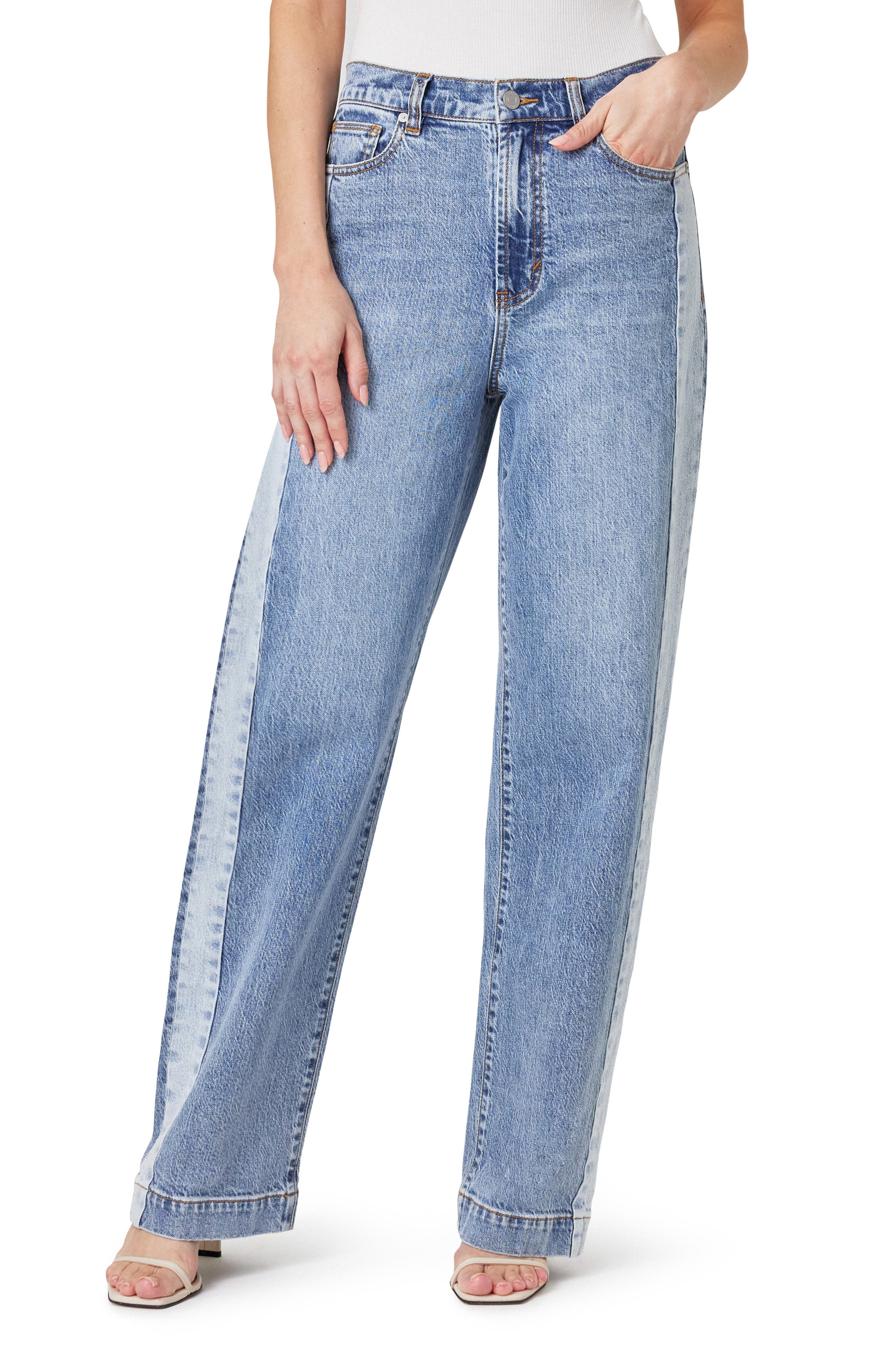 Colorblock High Waist Slouchy Straight Leg Jeans - image 1