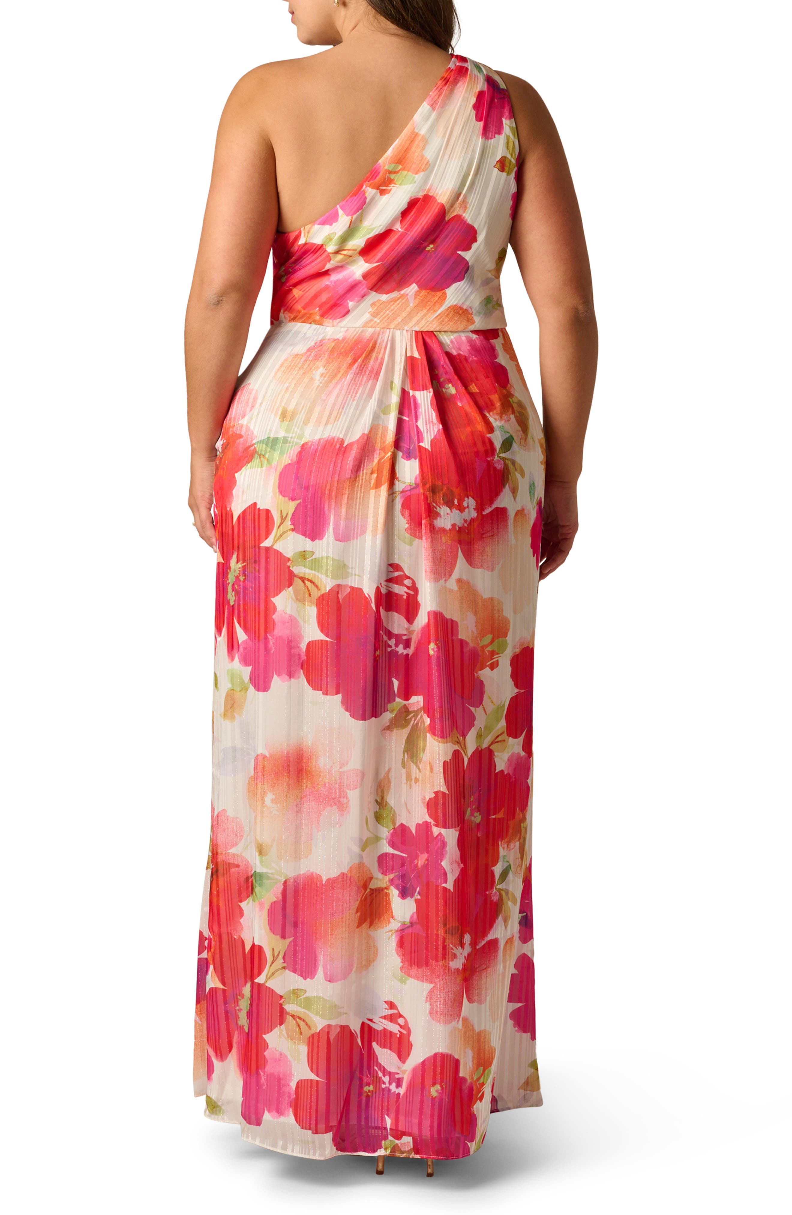 One-Shoulder Satin & Chiffon Evening Gown - image 2