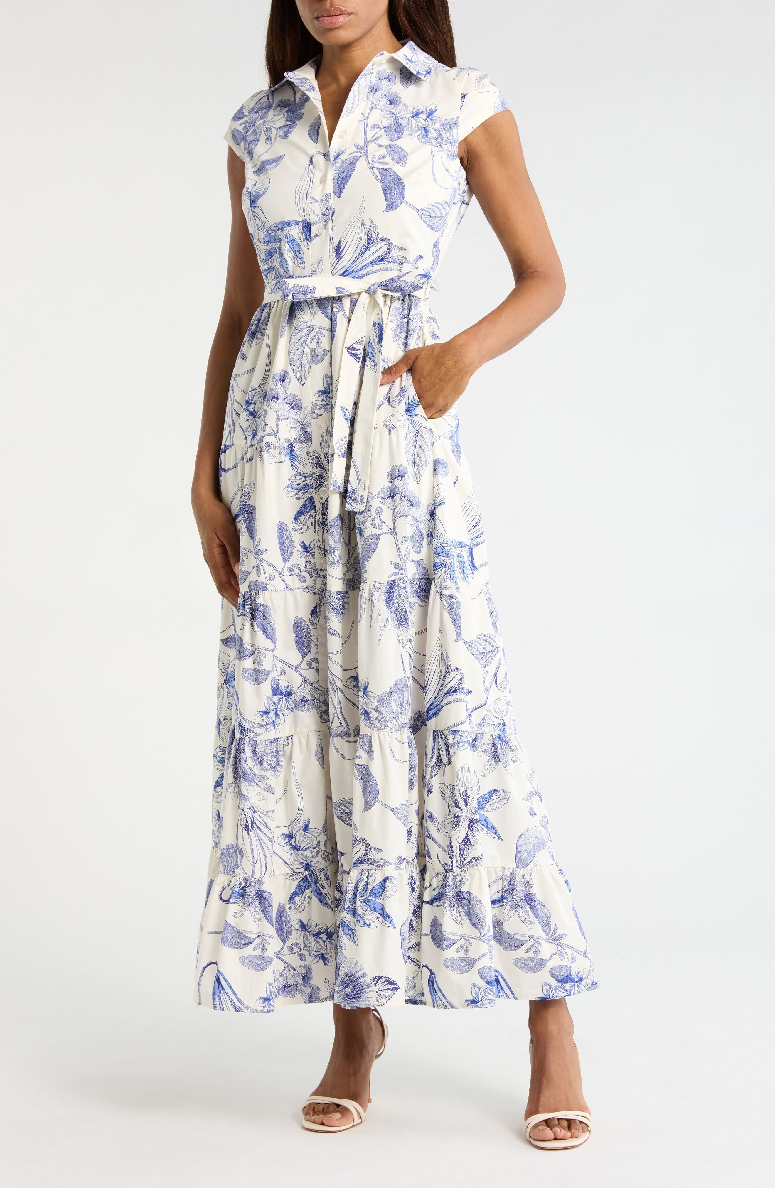 Floral Cap Sleeve Cotton Shirtdress - image 3