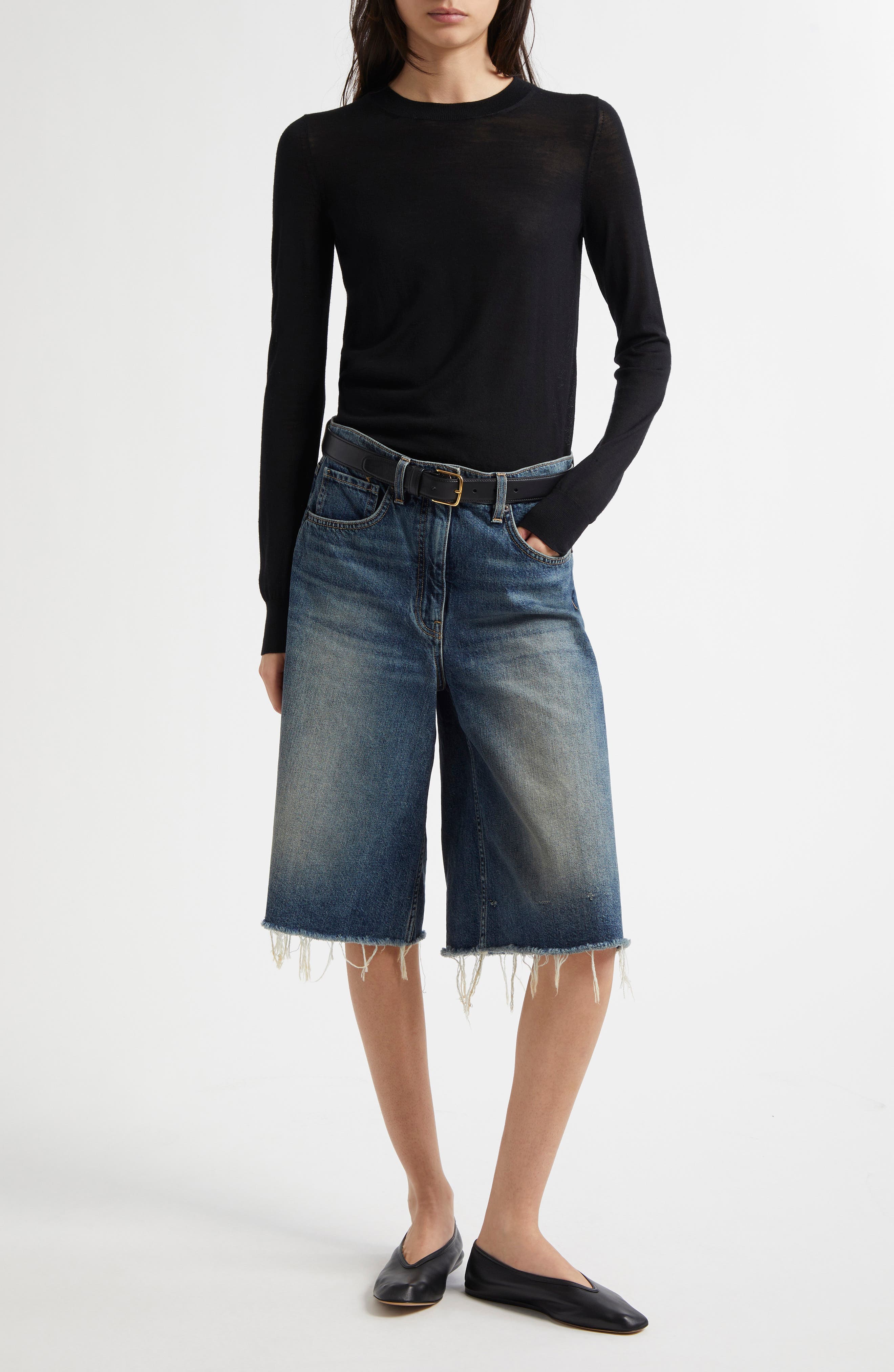 Alona Frayed Denim Bermuda Shorts - image 2