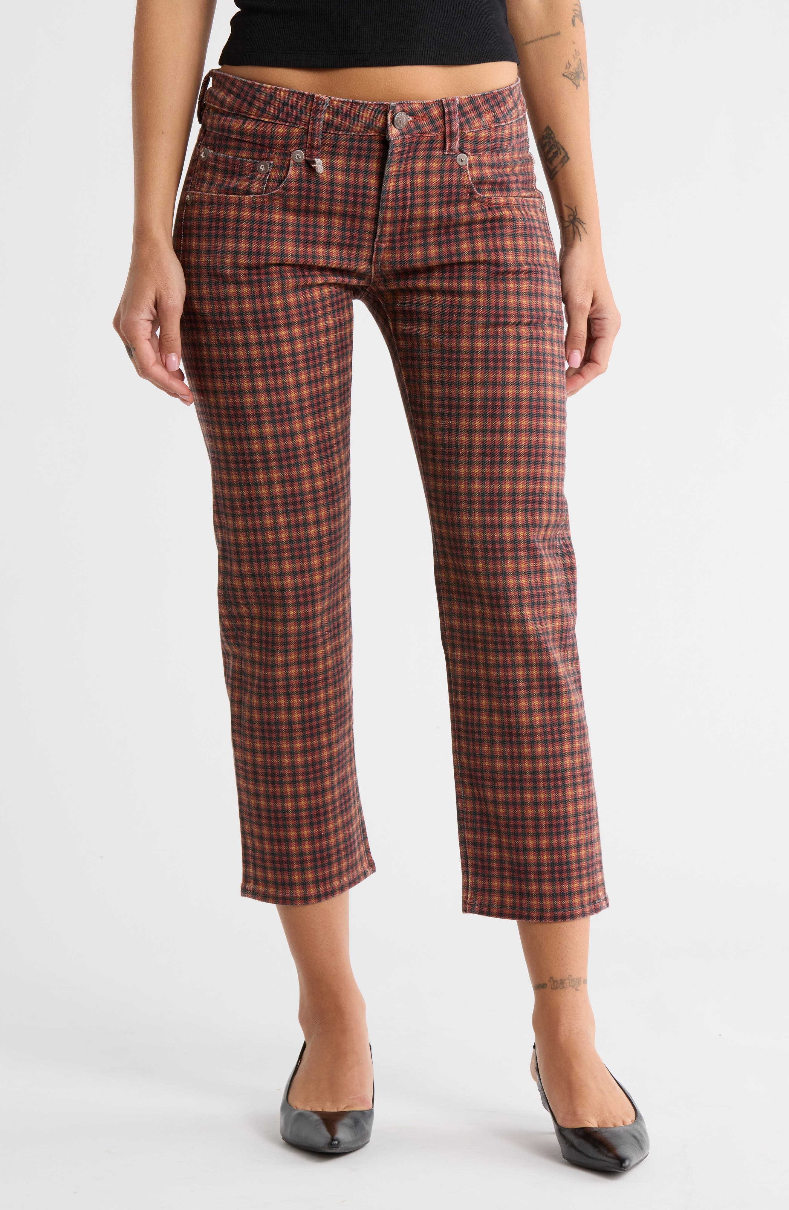 Plaid High Waist Ankle Straight Leg Jeans - image 1