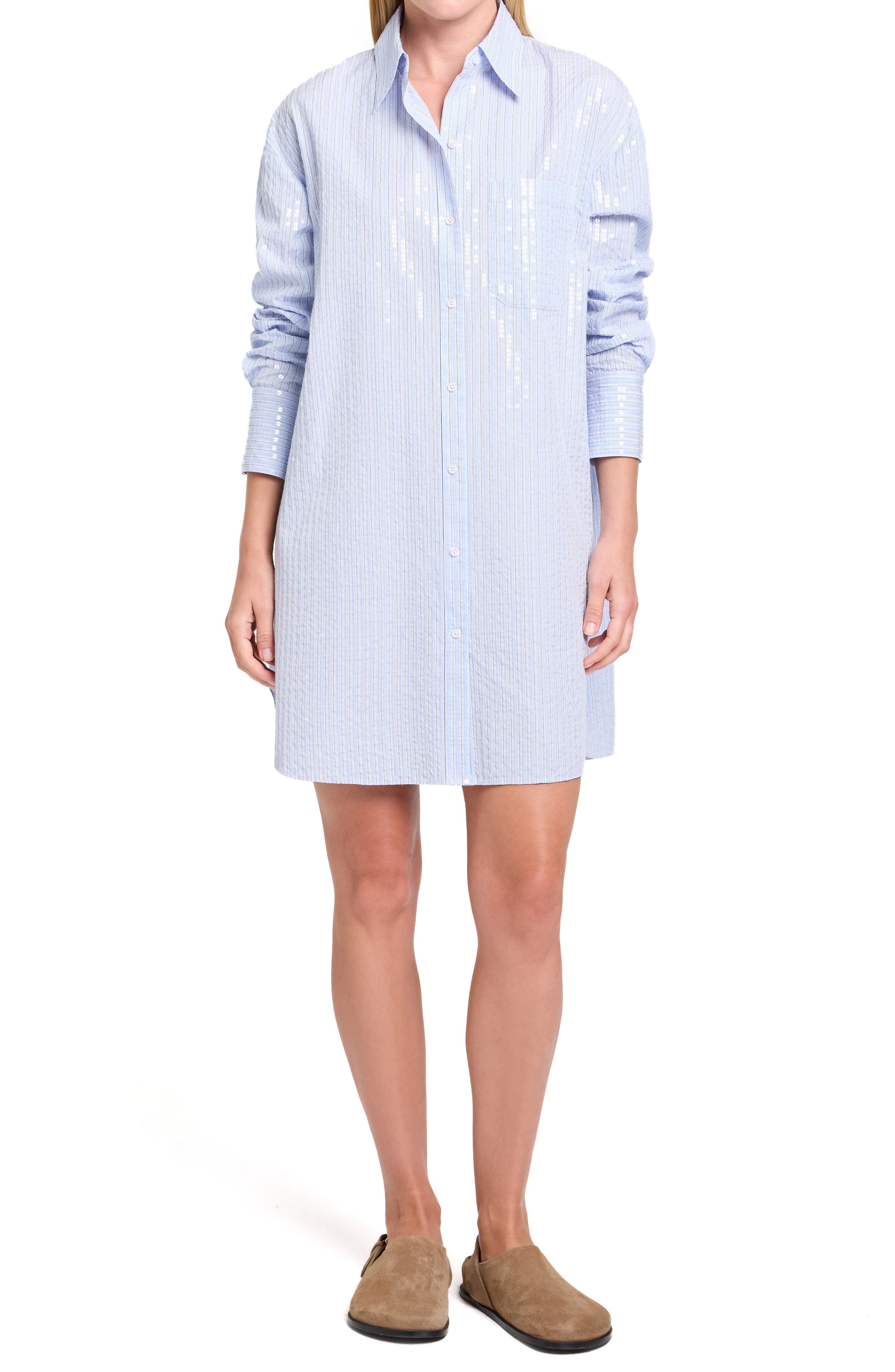 Big Joe Oversize Sequin Cotton Shirtdress - image 1