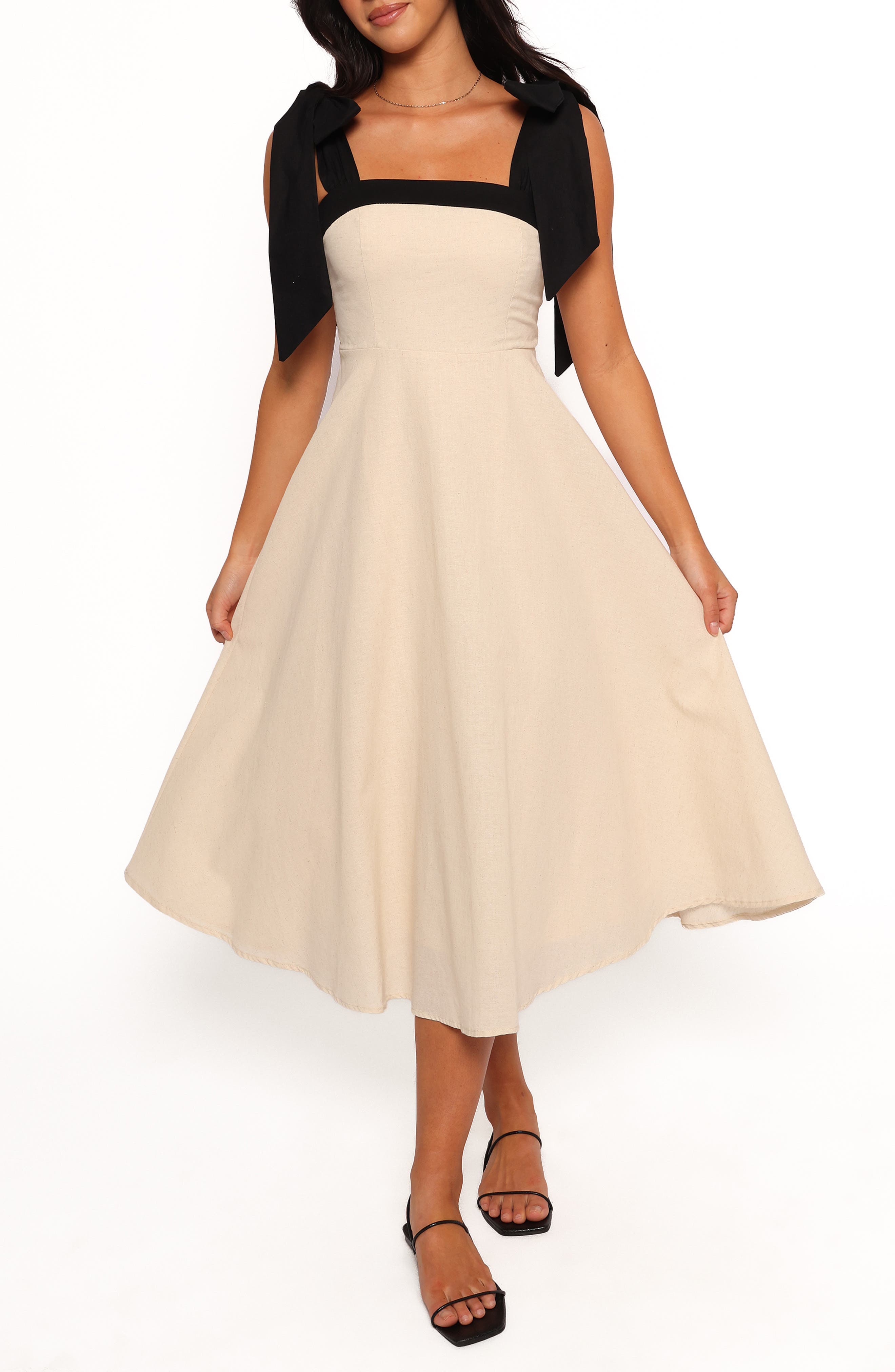 Olinda Contrast Detail Cotton & Linen Midi Sundress - image 1